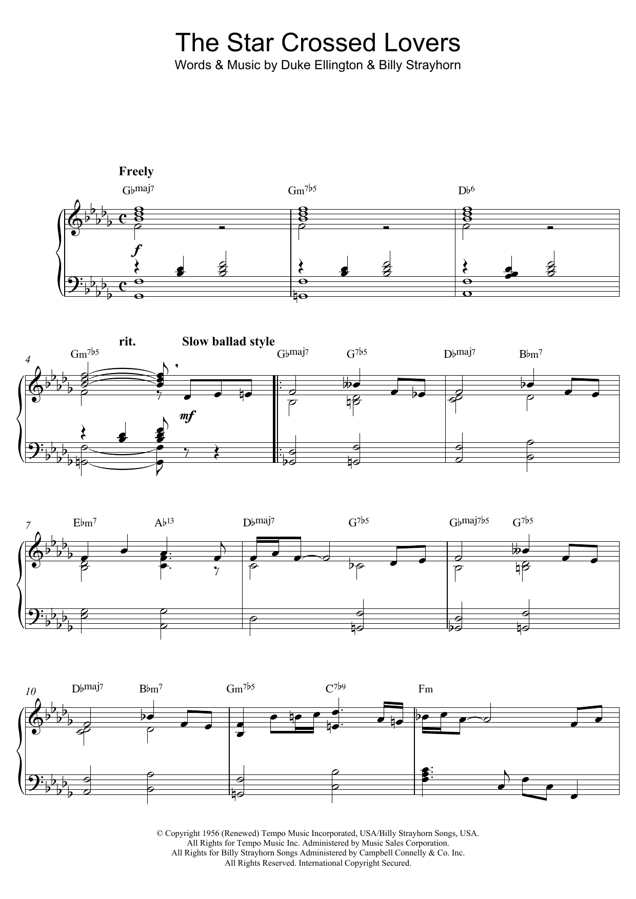Download Duke Ellington The Star Crossed Lovers (from 'Such Sweet Thunder') Sheet Music and learn how to play Piano PDF digital score in minutes