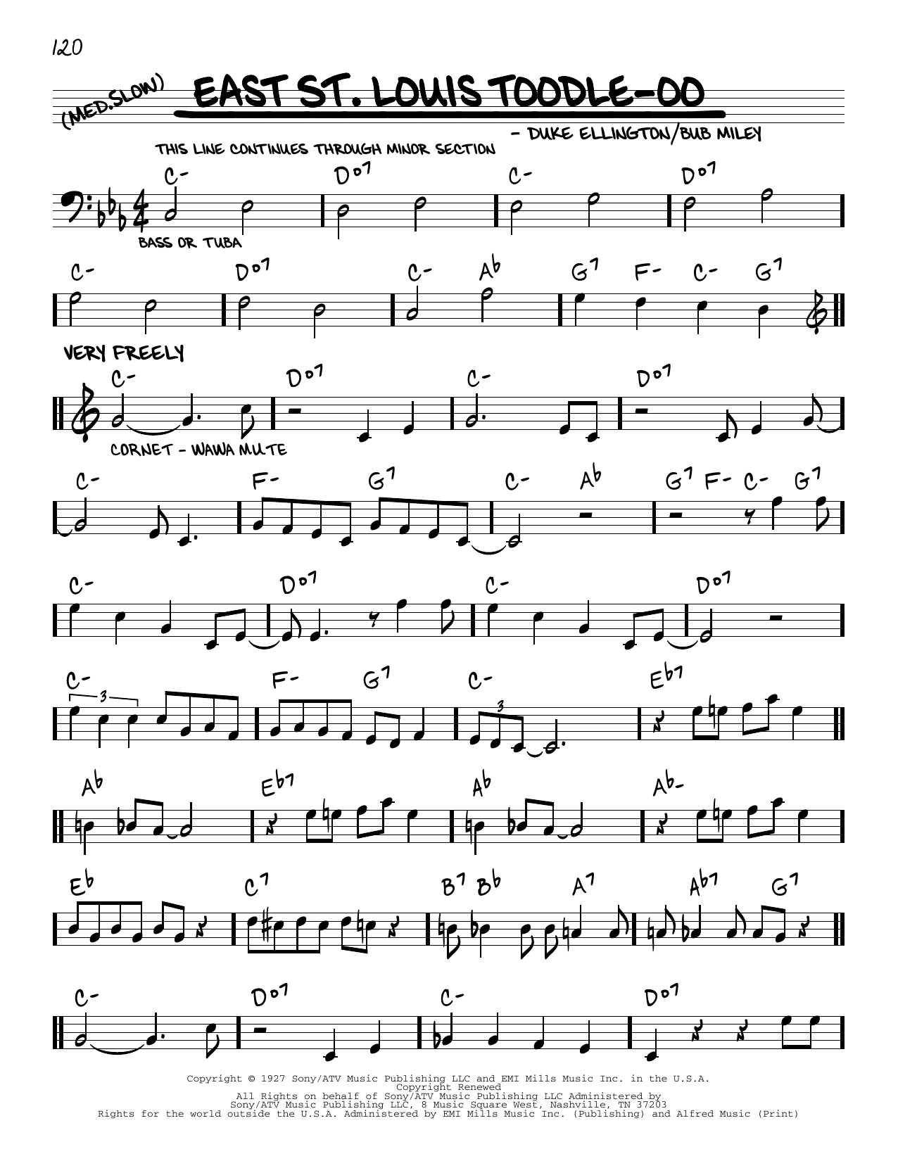 Download Duke Ellington East St. Louis Toodle-oo (arr. Robert Rawlins) Sheet Music and learn how to play Real Book – Melody, Lyrics & Chords PDF digital score in minutes