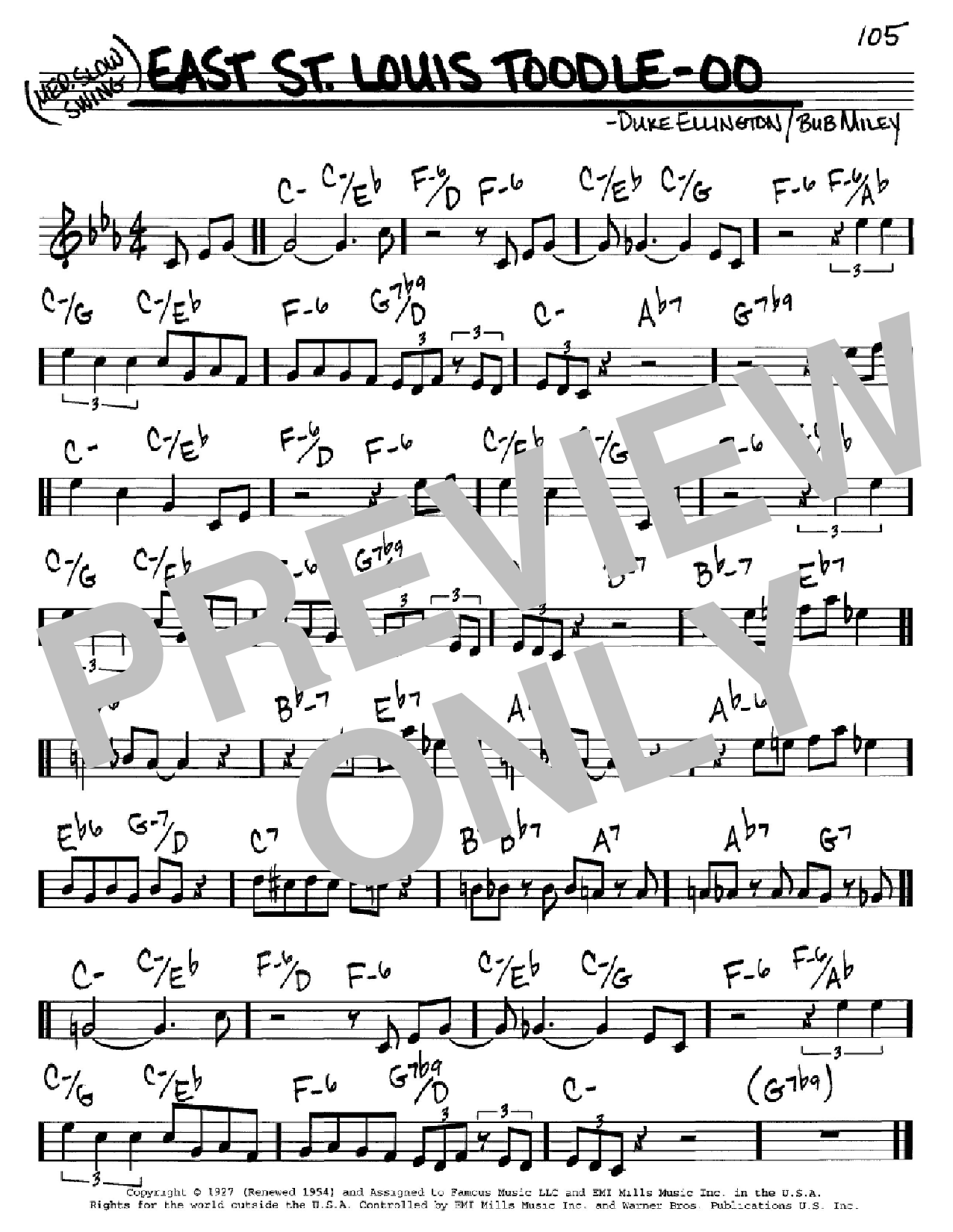 Download Duke Ellington East St. Louis Toodle-oo Sheet Music and learn how to play Real Book - Melody & Chords - C Instruments PDF digital score in minutes