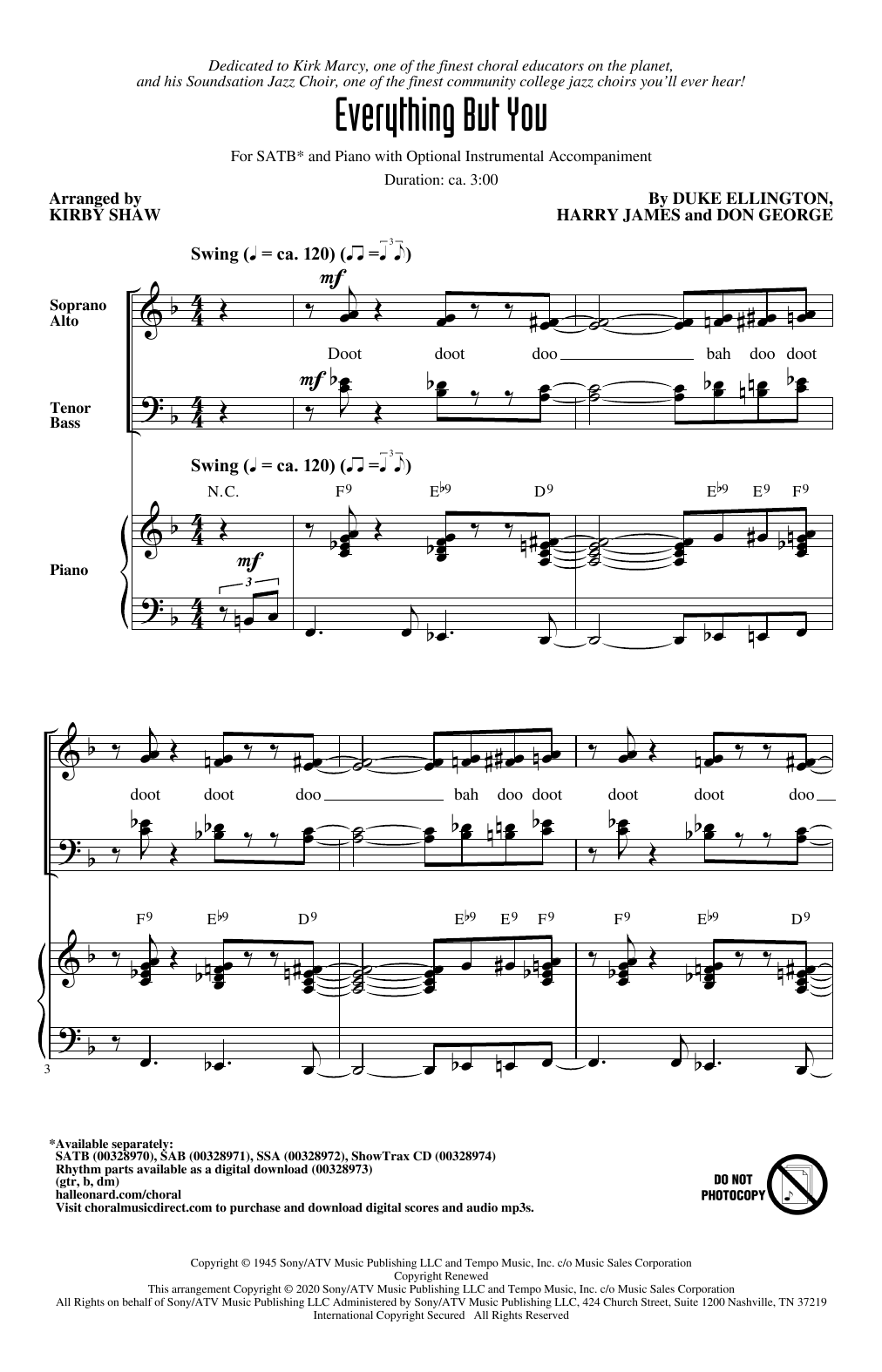 Download Duke Ellington Everything But You (arr. Kirby Shaw) Sheet Music and learn how to play SAB Choir PDF digital score in minutes