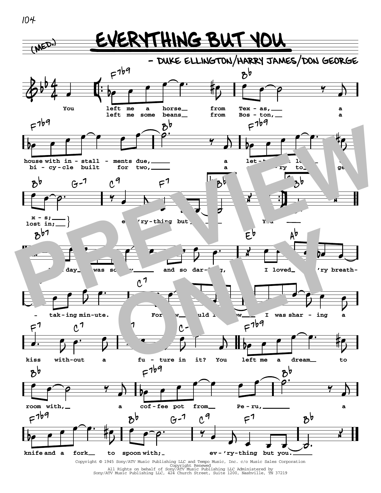 Download Duke Ellington Everything But You (High Voice) Sheet Music and learn how to play Real Book – Melody, Lyrics & Chords PDF digital score in minutes