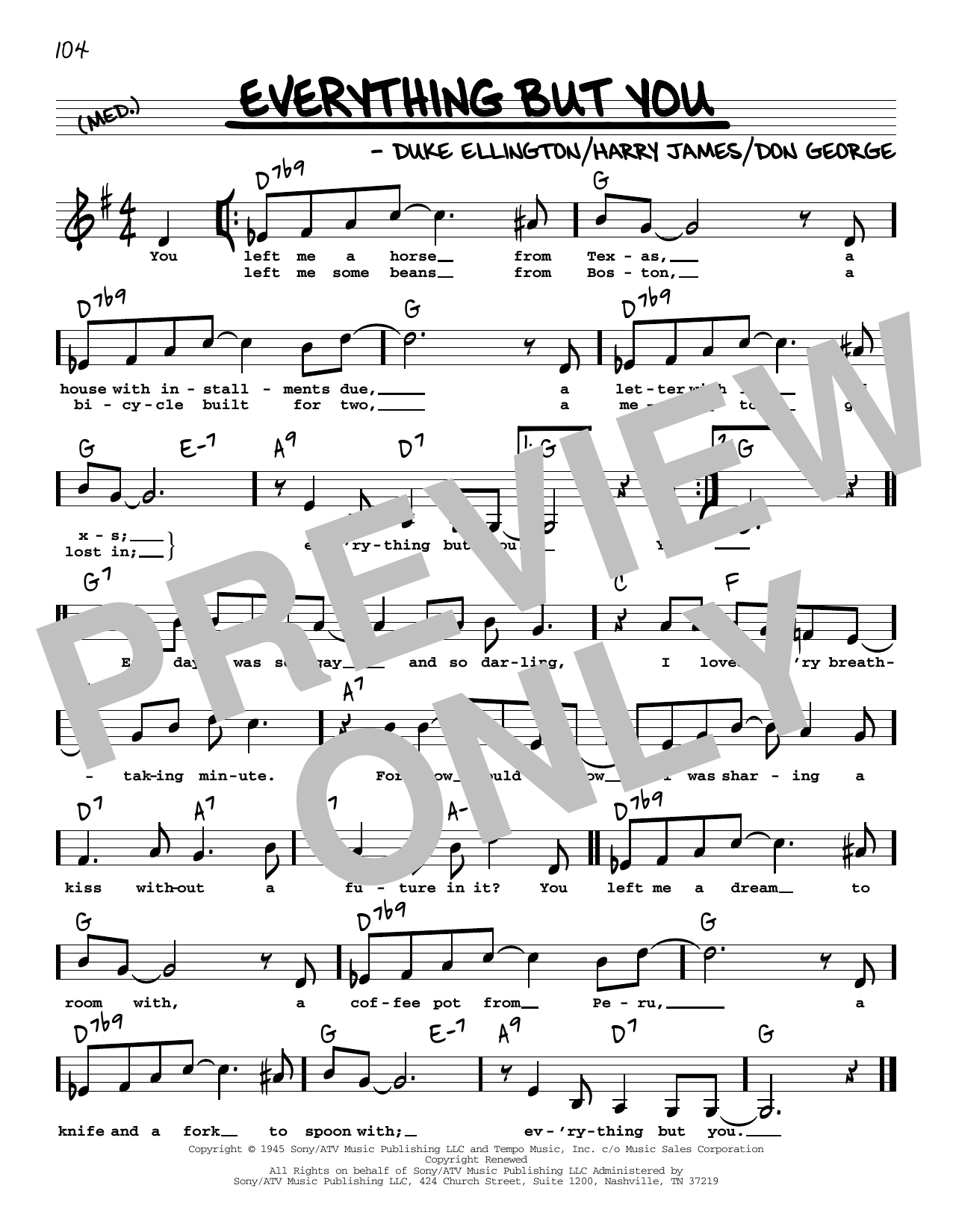 Download Duke Ellington Everything But You (Low Voice) Sheet Music and learn how to play Real Book – Melody, Lyrics & Chords PDF digital score in minutes