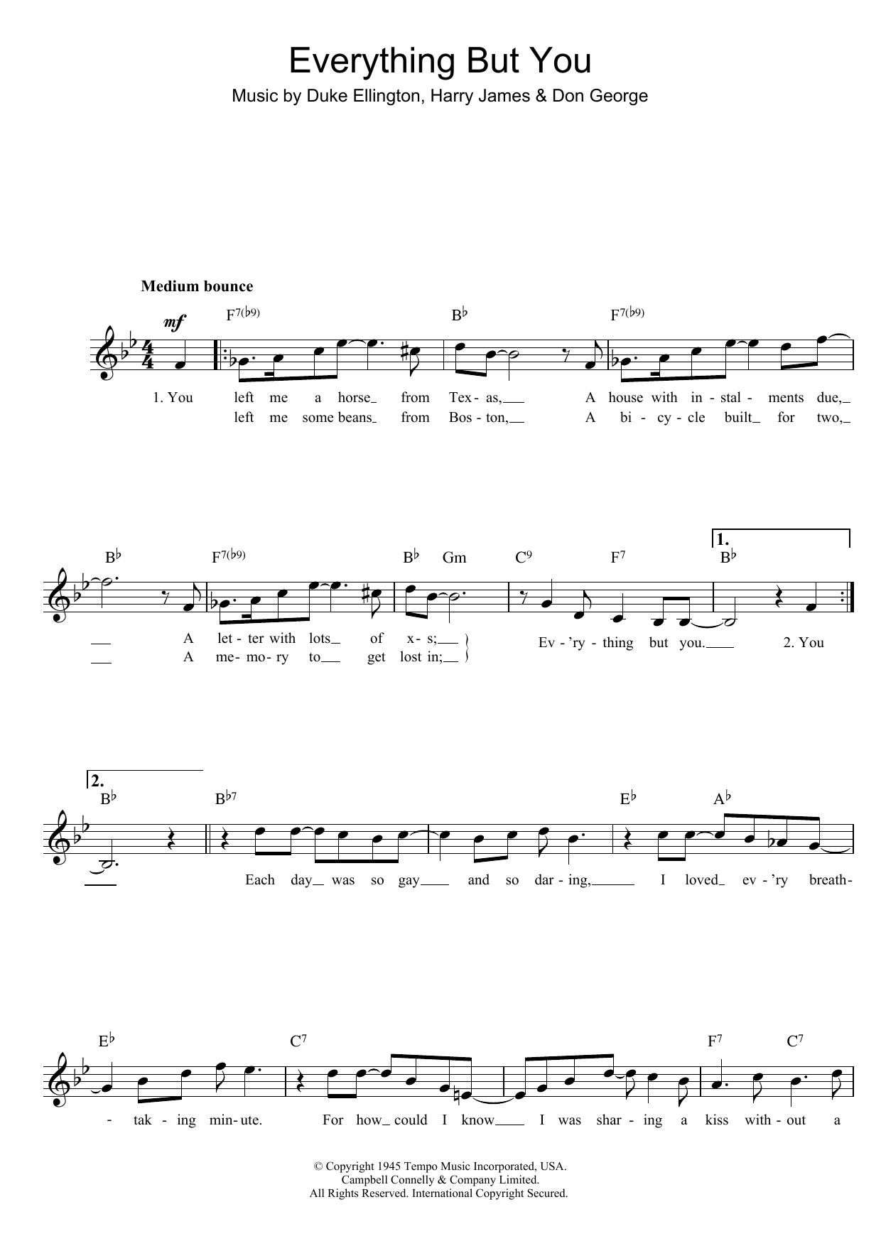 Download Duke Ellington Everything But You Sheet Music and learn how to play Real Book – Melody & Chords PDF digital score in minutes