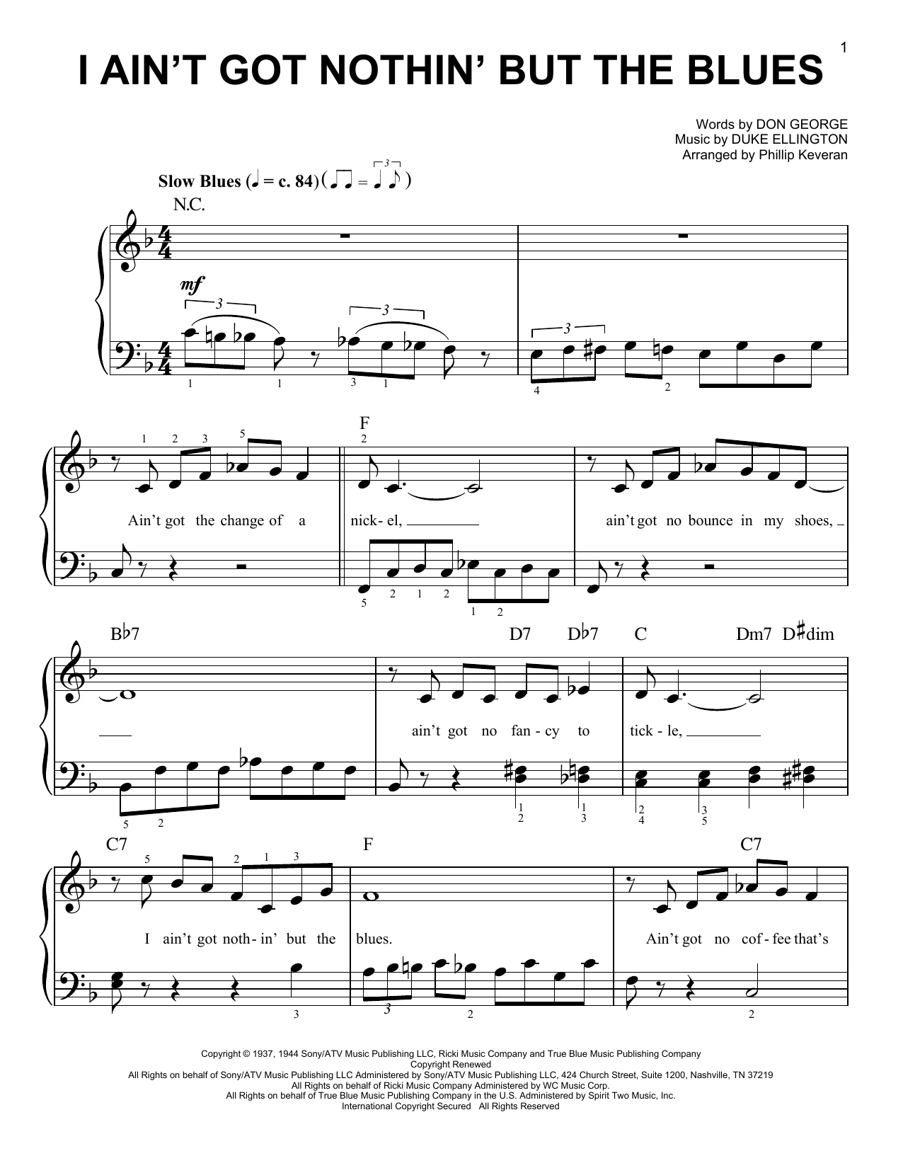 Download Duke Ellington I Ain't Got Nothin' But The Blues (arr. Phillip Keveren) Sheet Music and learn how to play Easy Piano PDF digital score in minutes
