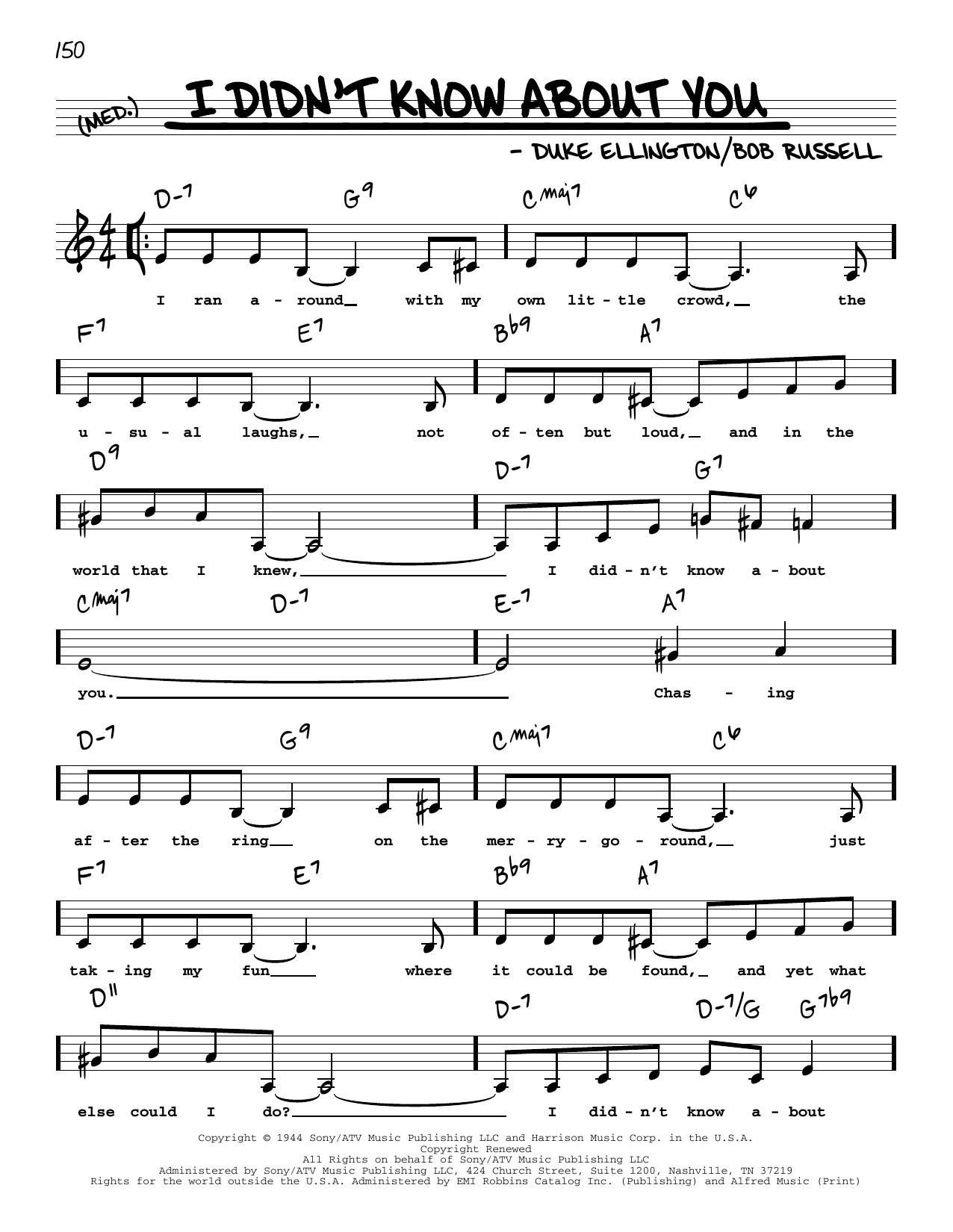 Download Duke Ellington I Didn't Know About You (Low Voice) Sheet Music and learn how to play Real Book – Melody, Lyrics & Chords PDF digital score in minutes