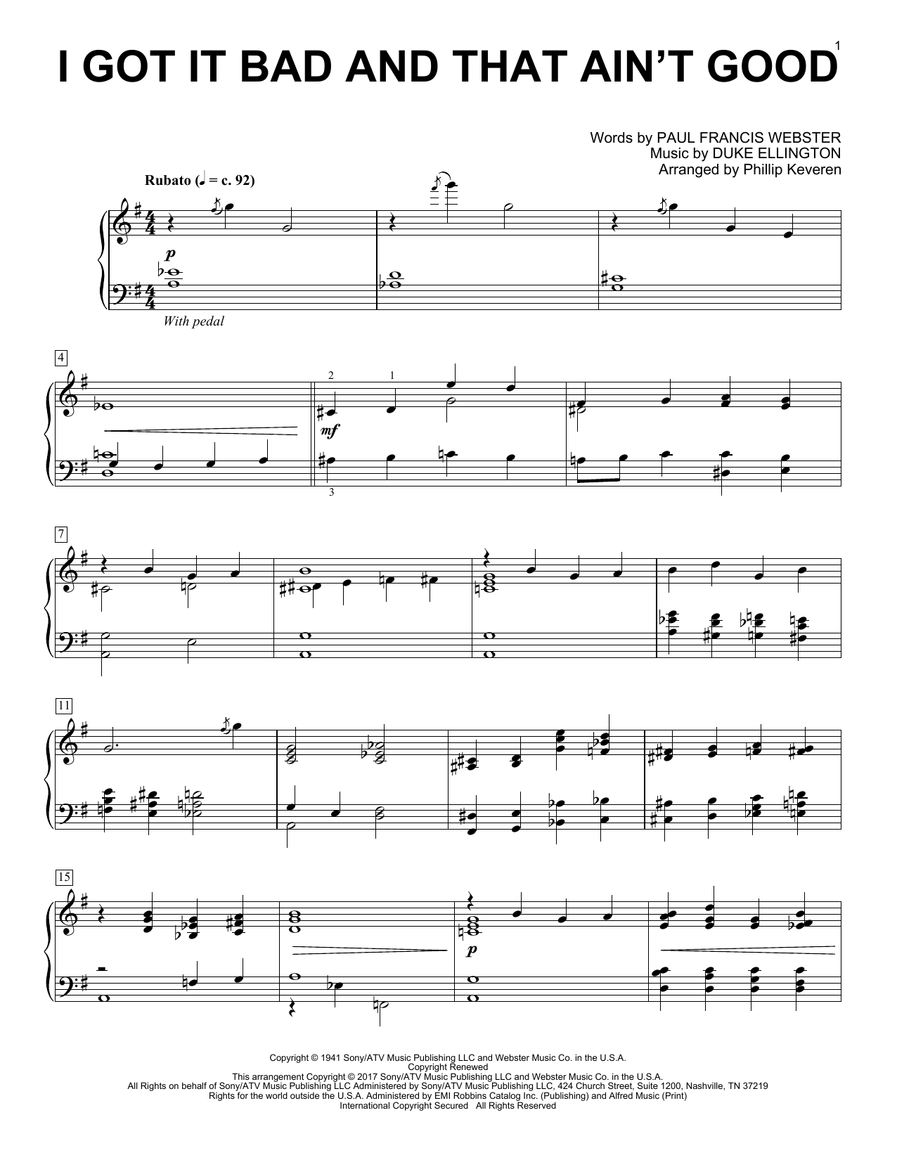 Download Duke Ellington I Got It Bad And That Ain't Good (arr. Phillip Keveren) Sheet Music and learn how to play Piano Solo PDF digital score in minutes