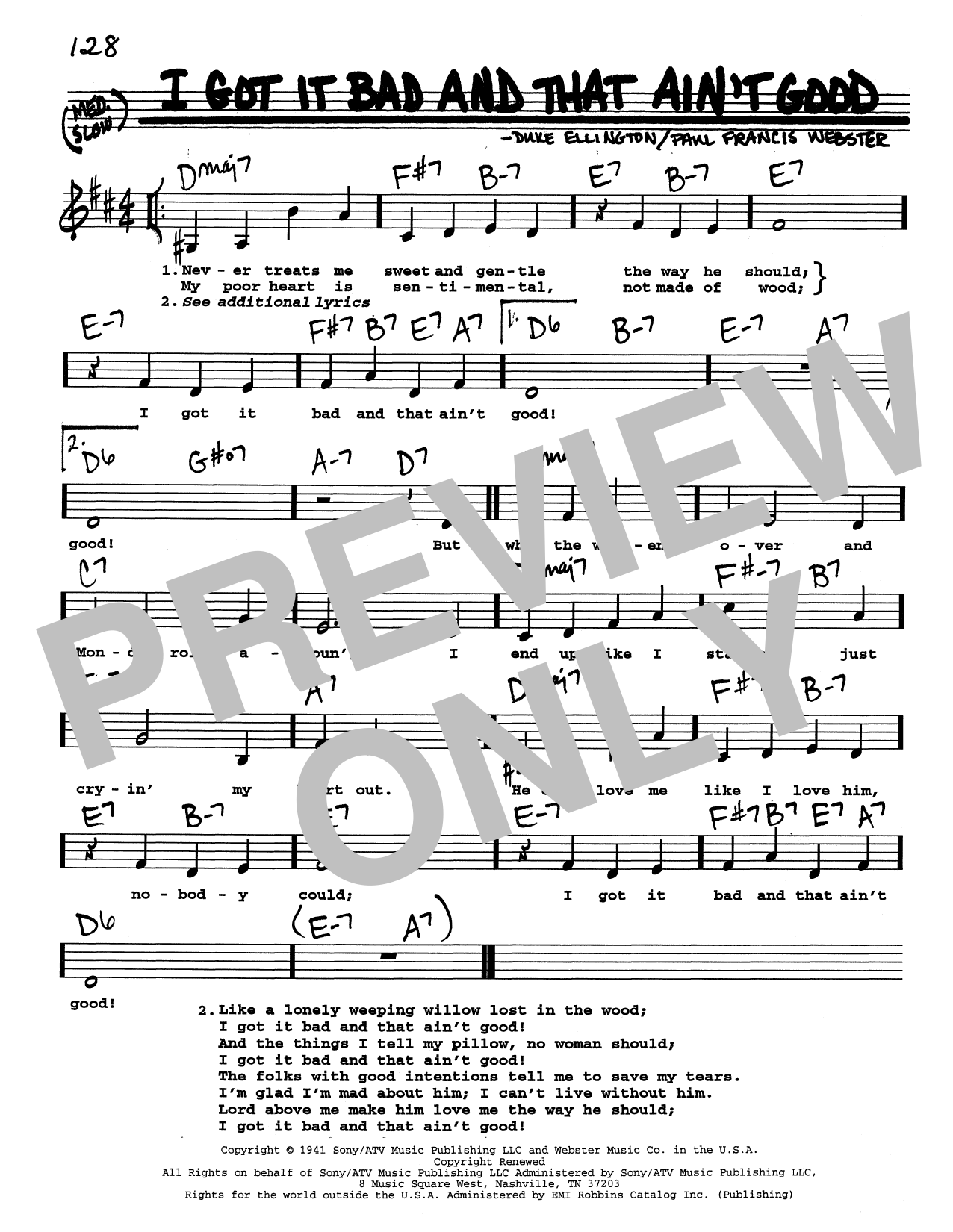Download Duke Ellington I Got It Bad And That Ain't Good (Low Voice) Sheet Music and learn how to play Real Book – Melody, Lyrics & Chords PDF digital score in minutes