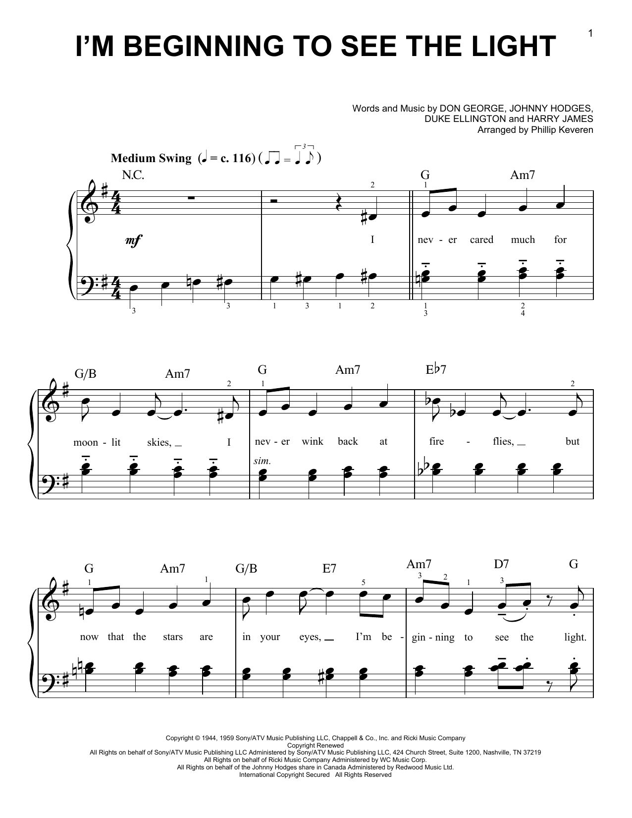 Download Duke Ellington I'm Beginning To See The Light (arr. Phillip Keveren) Sheet Music and learn how to play Easy Piano PDF digital score in minutes
