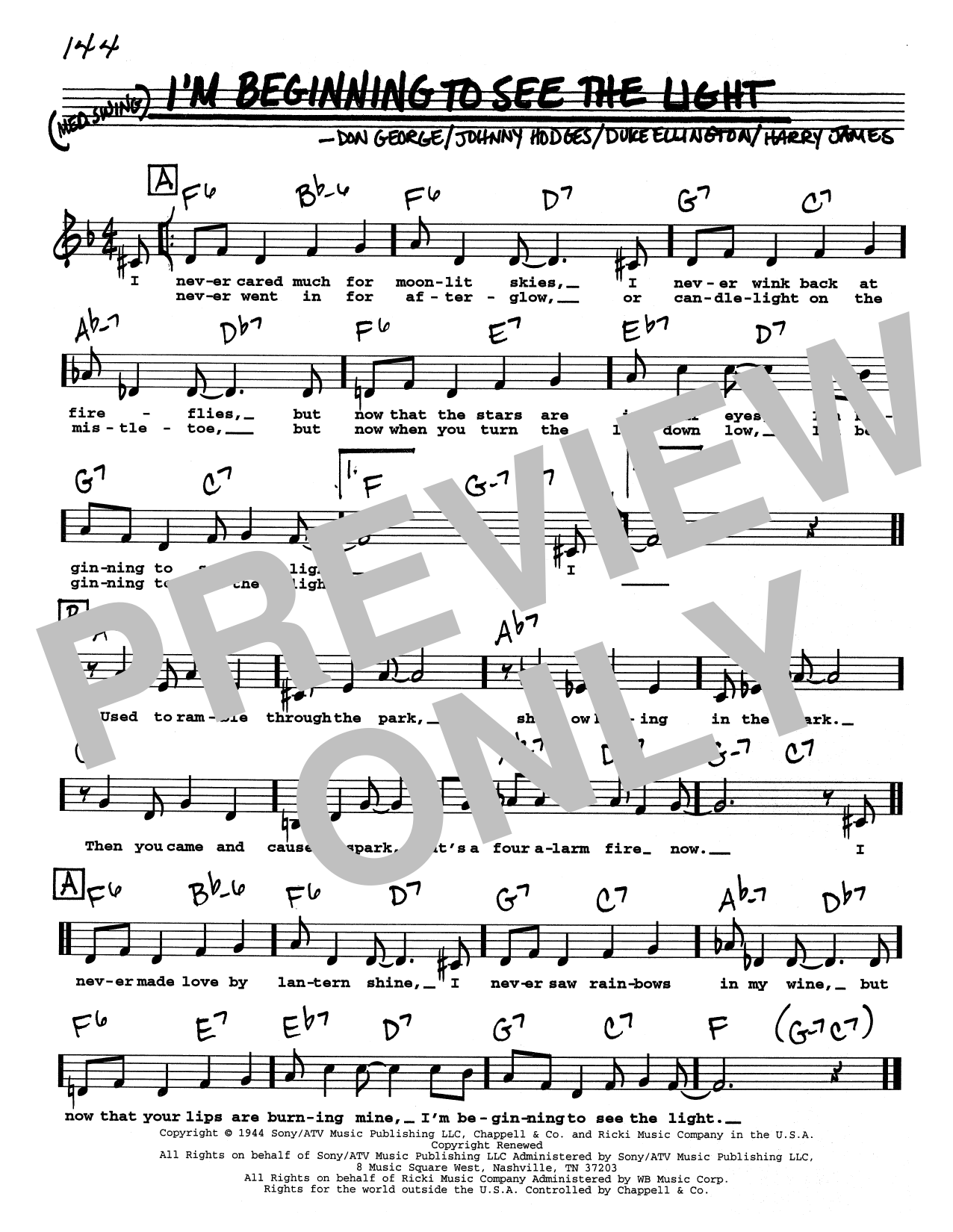 Download Duke Ellington I'm Beginning To See The Light (Low Voice) Sheet Music and learn how to play Real Book – Melody, Lyrics & Chords PDF digital score in minutes