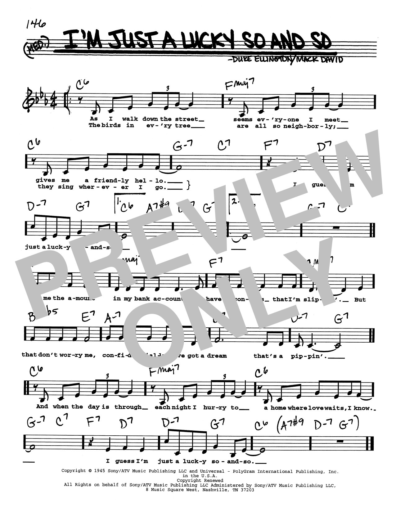 Download Duke Ellington I'm Just A Lucky So And So (Low Voice) Sheet Music and learn how to play Real Book – Melody, Lyrics & Chords PDF digital score in minutes