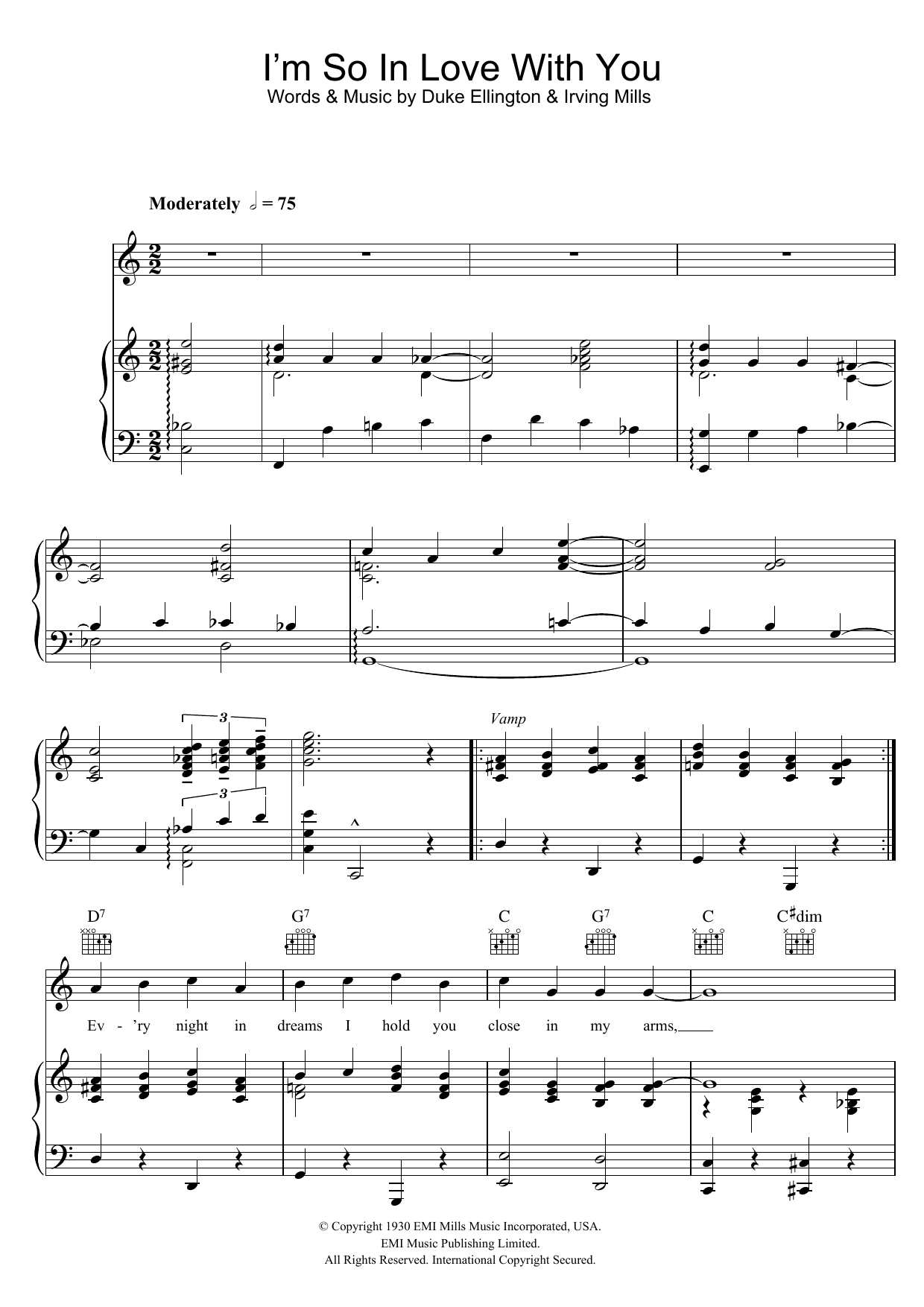 Download Duke Ellington I'm So In Love With You Sheet Music and learn how to play Piano, Vocal & Guitar (Right-Hand Melody) PDF digital score in minutes