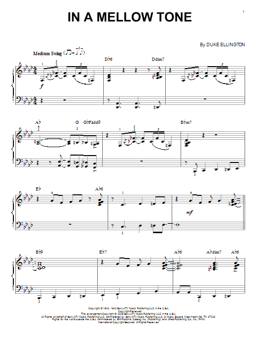 Download Duke Ellington In A Mellow Tone Sheet Music and learn how to play Piano PDF digital score in minutes