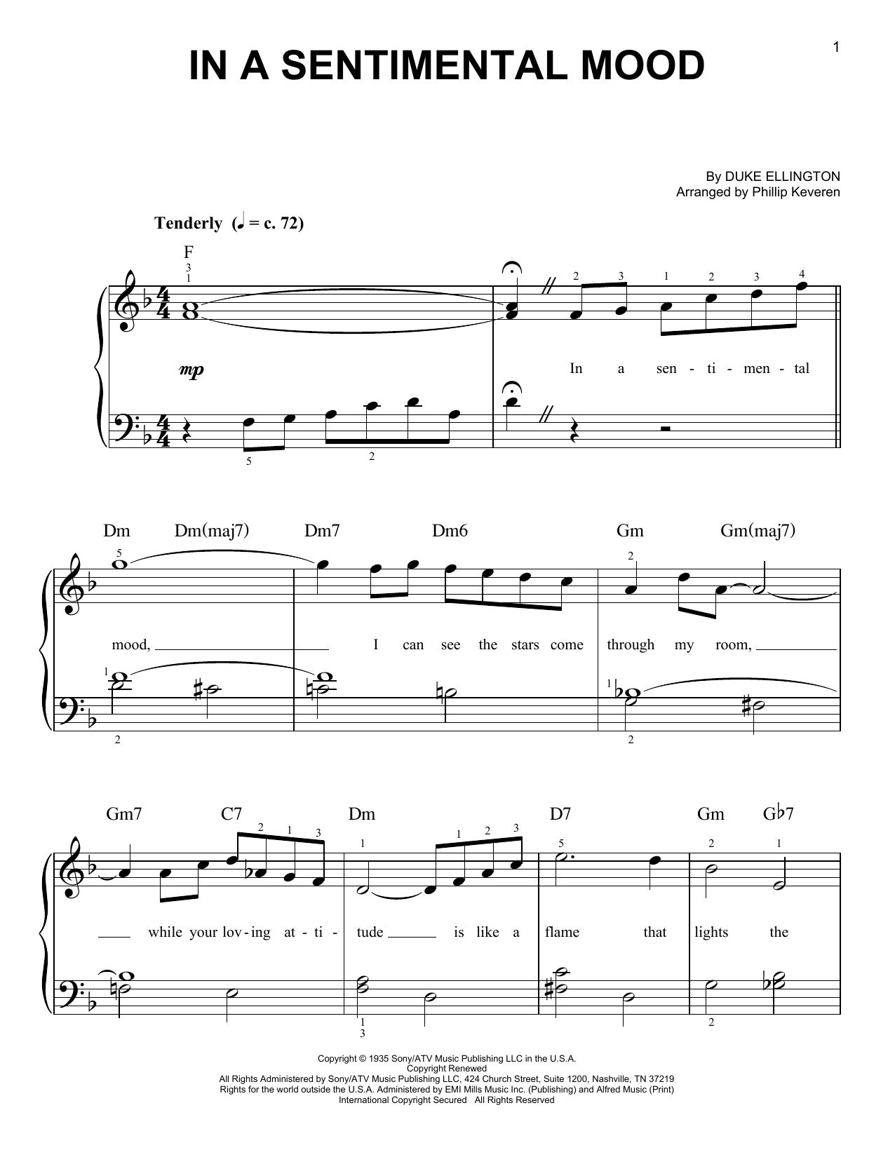 Download Duke Ellington In A Sentimental Mood (arr. Phillip Keveren) Sheet Music and learn how to play Easy Piano PDF digital score in minutes