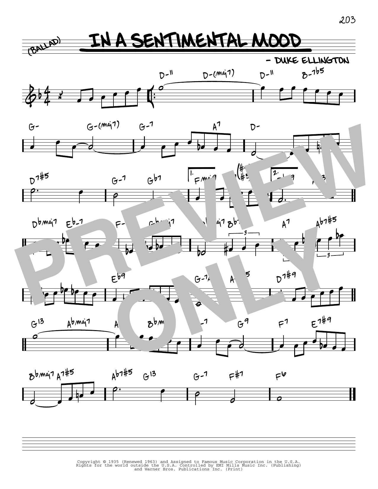 Download Duke Ellington In A Sentimental Mood [Reharmonized version] (arr. Jack Grassel) Sheet Music and learn how to play Real Book – Melody & Chords PDF digital score in minutes