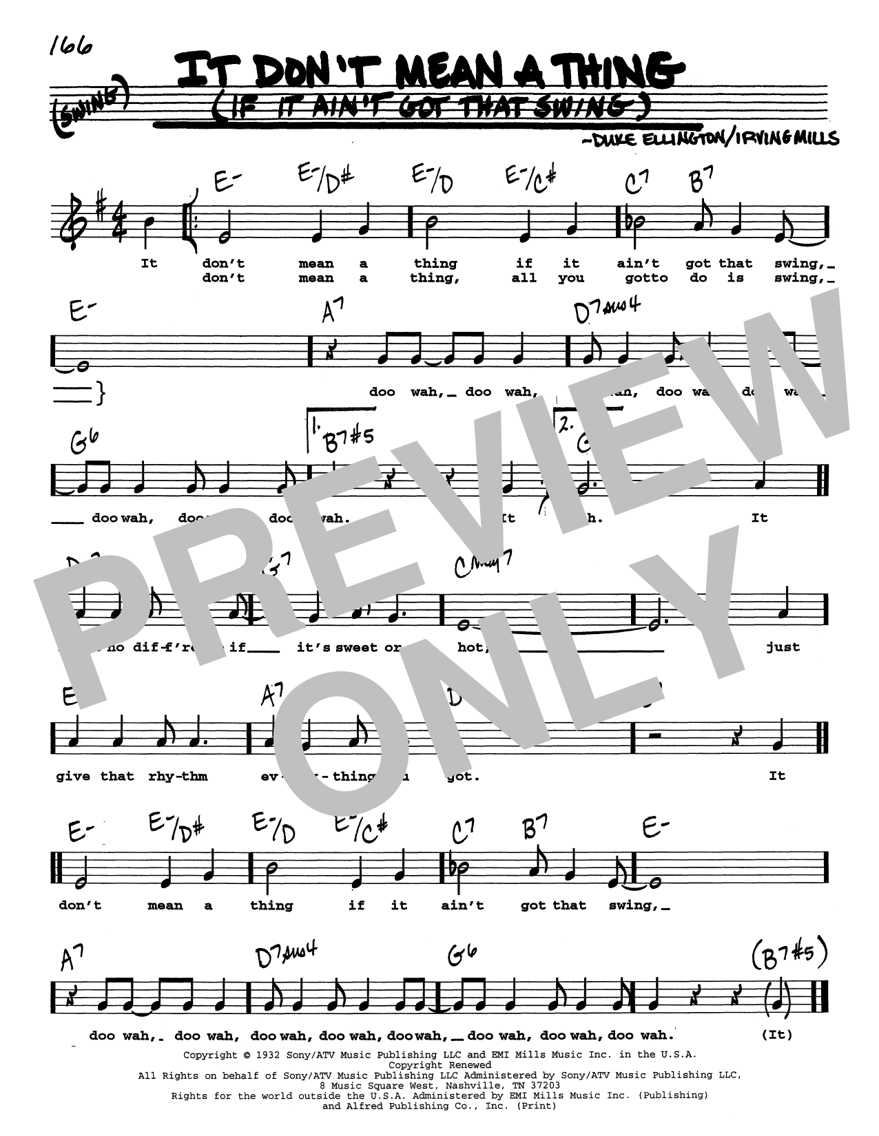 Download Duke Ellington It Don't Mean A Thing (If It Ain't Got That Swing) (Low Voice) Sheet Music and learn how to play Real Book – Melody, Lyrics & Chords PDF digital score in minutes