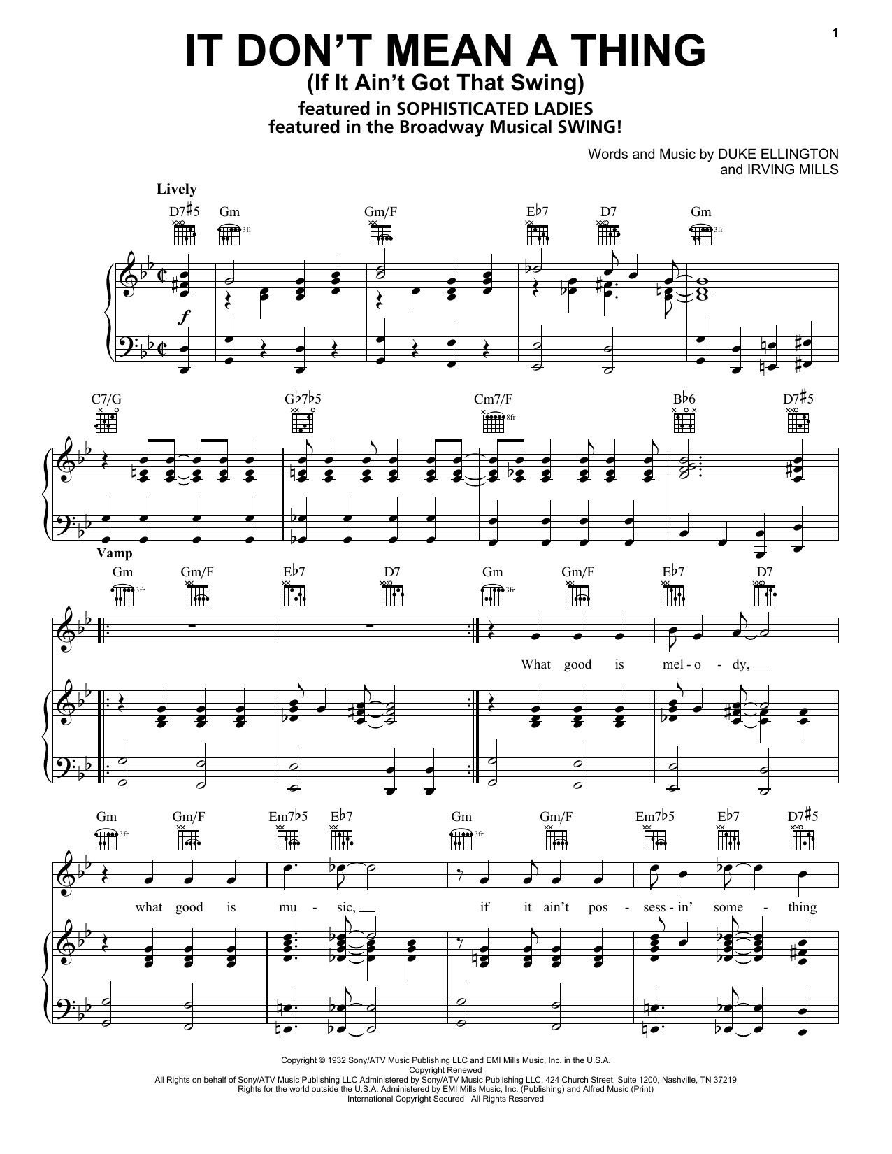 Download Duke Ellington It Don't Mean A Thing (If It Ain't Got That Swing) Sheet Music and learn how to play Real Book - Melody & Chords - C Instruments PDF digital score in minutes