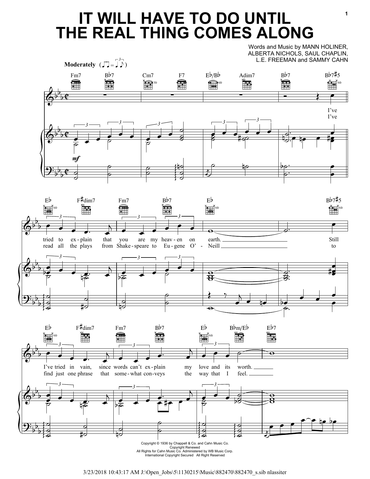 Download Duke Ellington It Will Have To Do Until The Real Thing Comes Along (Until The Real Thing Comes Sheet Music and learn how to play Piano, Vocal & Guitar (Right-Hand Melody) PDF digital score in minutes