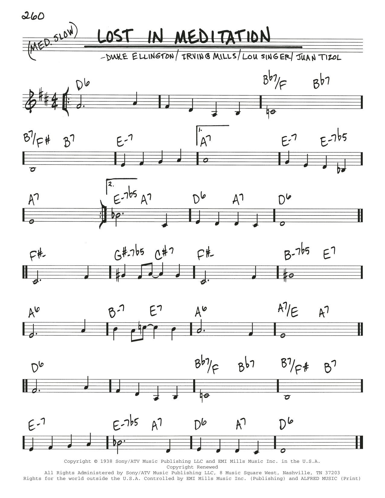 Download Duke Ellington Lost In Meditation Sheet Music and learn how to play Real Book – Melody & Chords PDF digital score in minutes