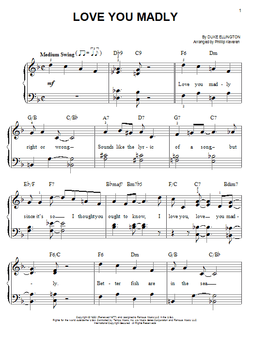 Download Duke Ellington Love You Madly Sheet Music and learn how to play Easy Piano PDF digital score in minutes