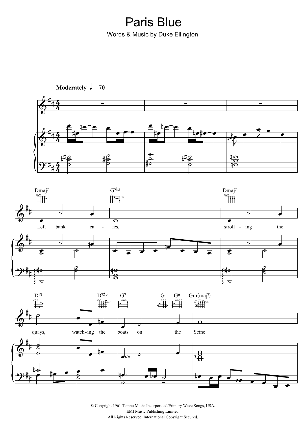 Download Duke Ellington Paris Blues Sheet Music and learn how to play Piano, Vocal & Guitar (Right-Hand Melody) PDF digital score in minutes
