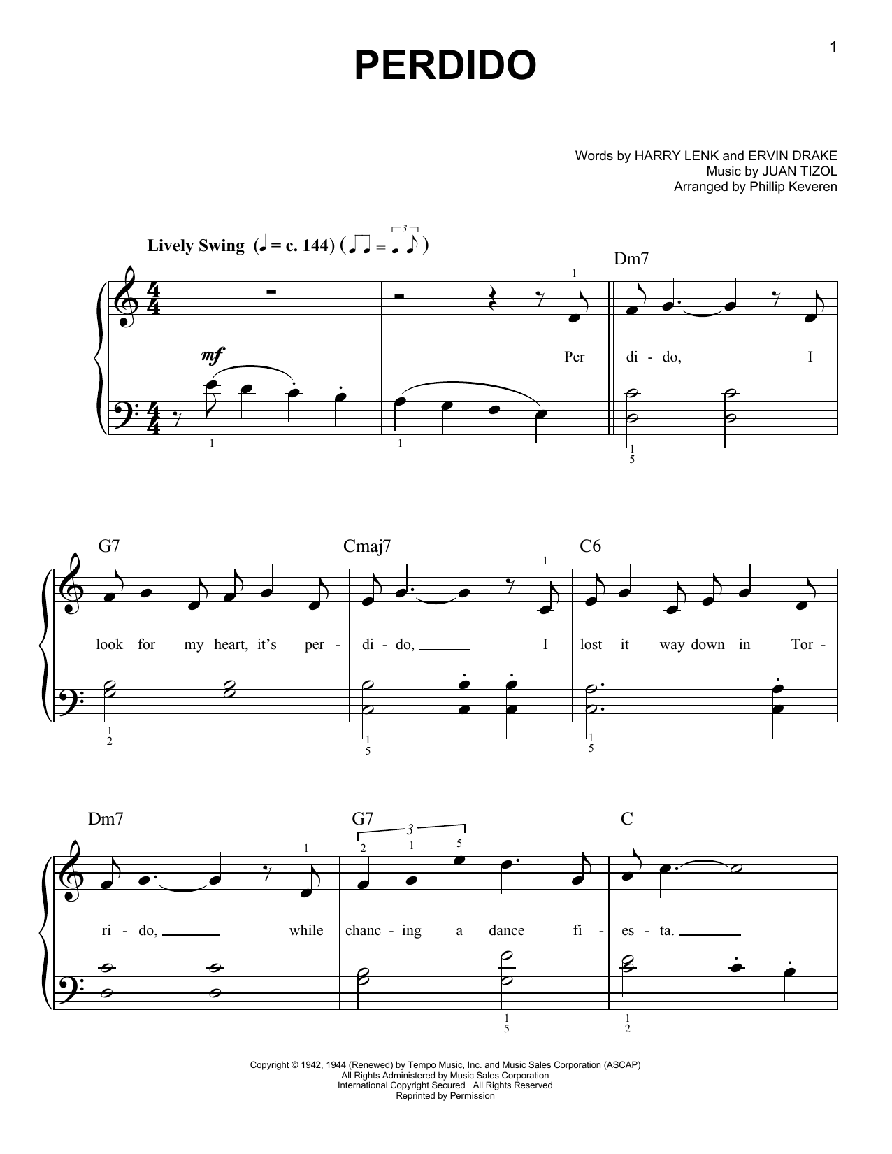Download Duke Ellington Perdido (arr. Phillip Keveren) Sheet Music and learn how to play Easy Piano PDF digital score in minutes