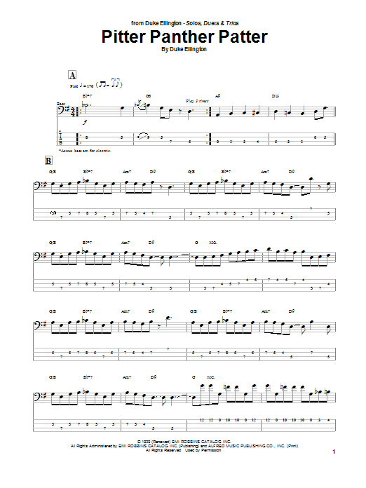 Download Duke Ellington Pitter Panther Patter Sheet Music and learn how to play Bass Guitar Tab PDF digital score in minutes