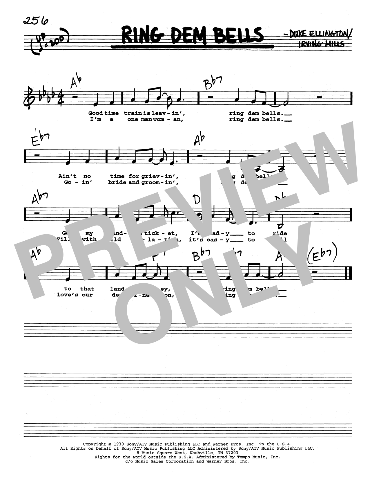 Download Duke Ellington Ring Dem Bells (Low Voice) Sheet Music and learn how to play Real Book – Melody, Lyrics & Chords PDF digital score in minutes