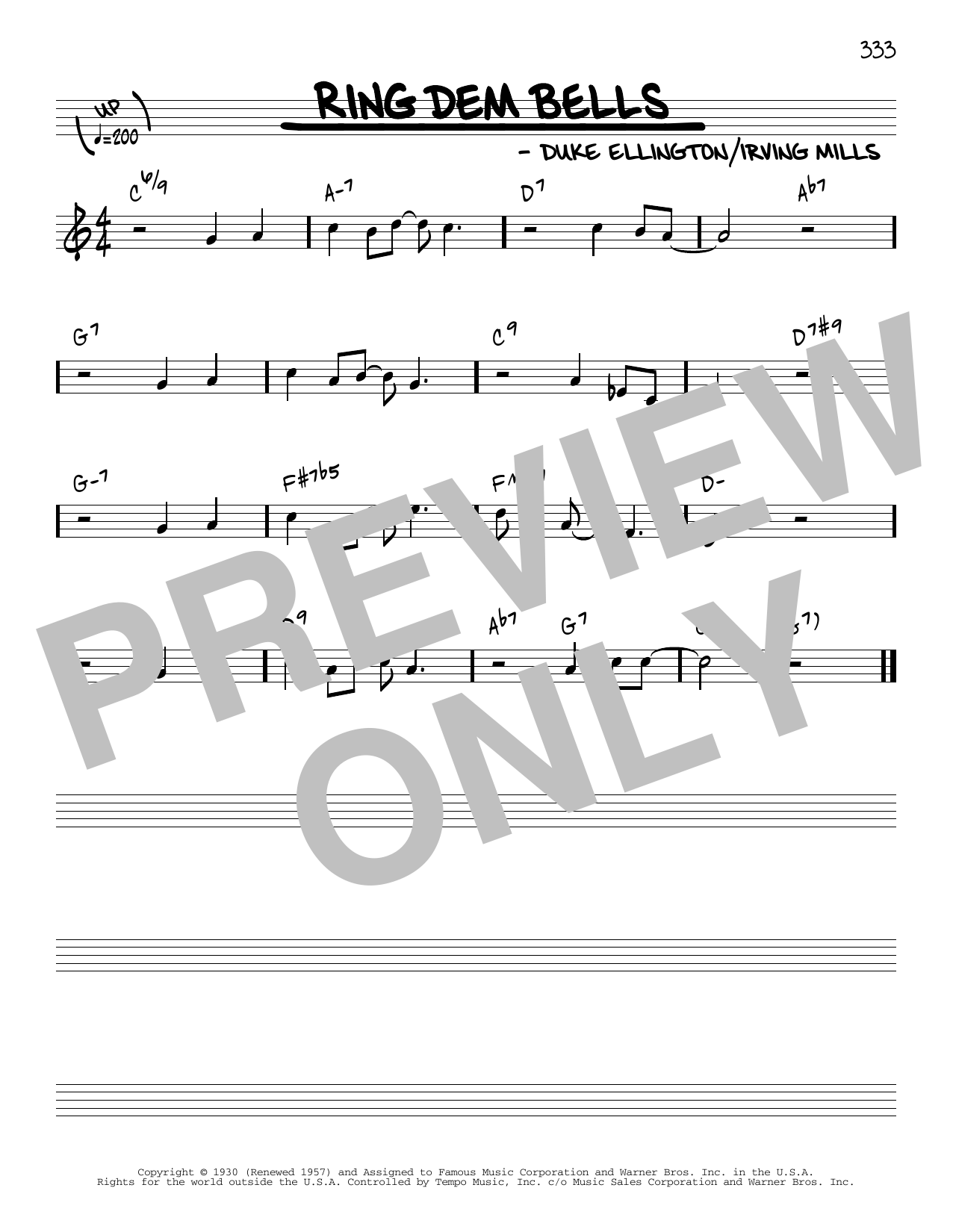 Download Duke Ellington Ring Dem Bells [Reharmonized version] (arr. Jack Grassel) Sheet Music and learn how to play Real Book – Melody & Chords PDF digital score in minutes