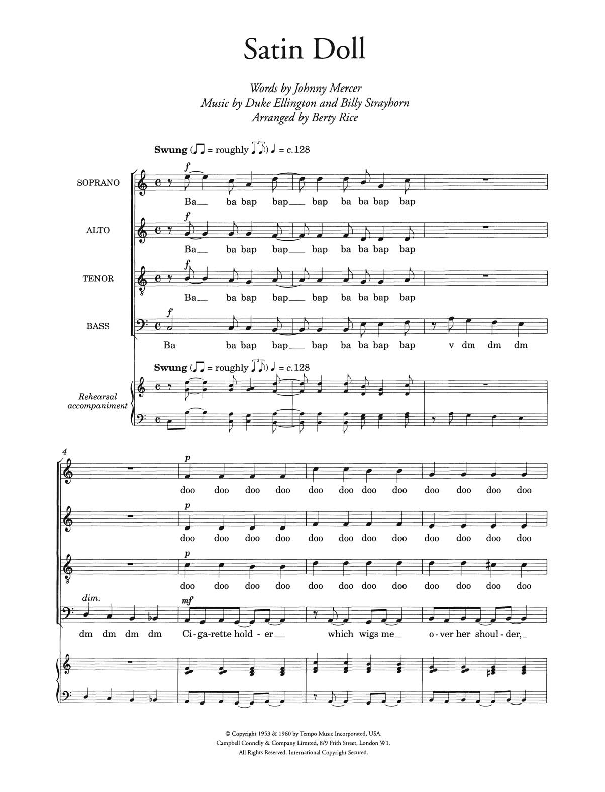 Download Duke Ellington Satin Doll (arr. Berty Rice) Sheet Music and learn how to play Choir PDF digital score in minutes