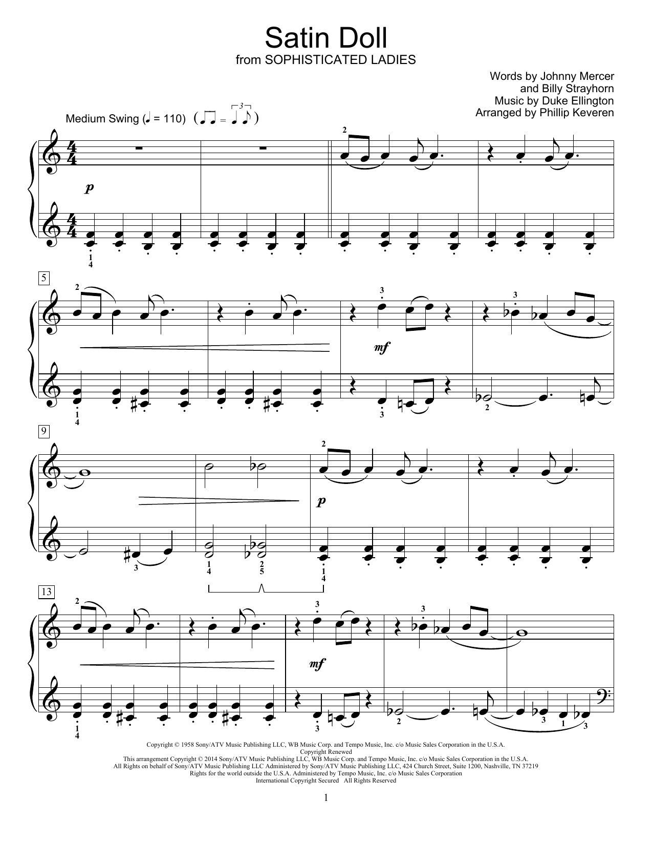 Download Duke Ellington Satin Doll (arr. Phillip Keveren) Sheet Music and learn how to play Easy Piano PDF digital score in minutes