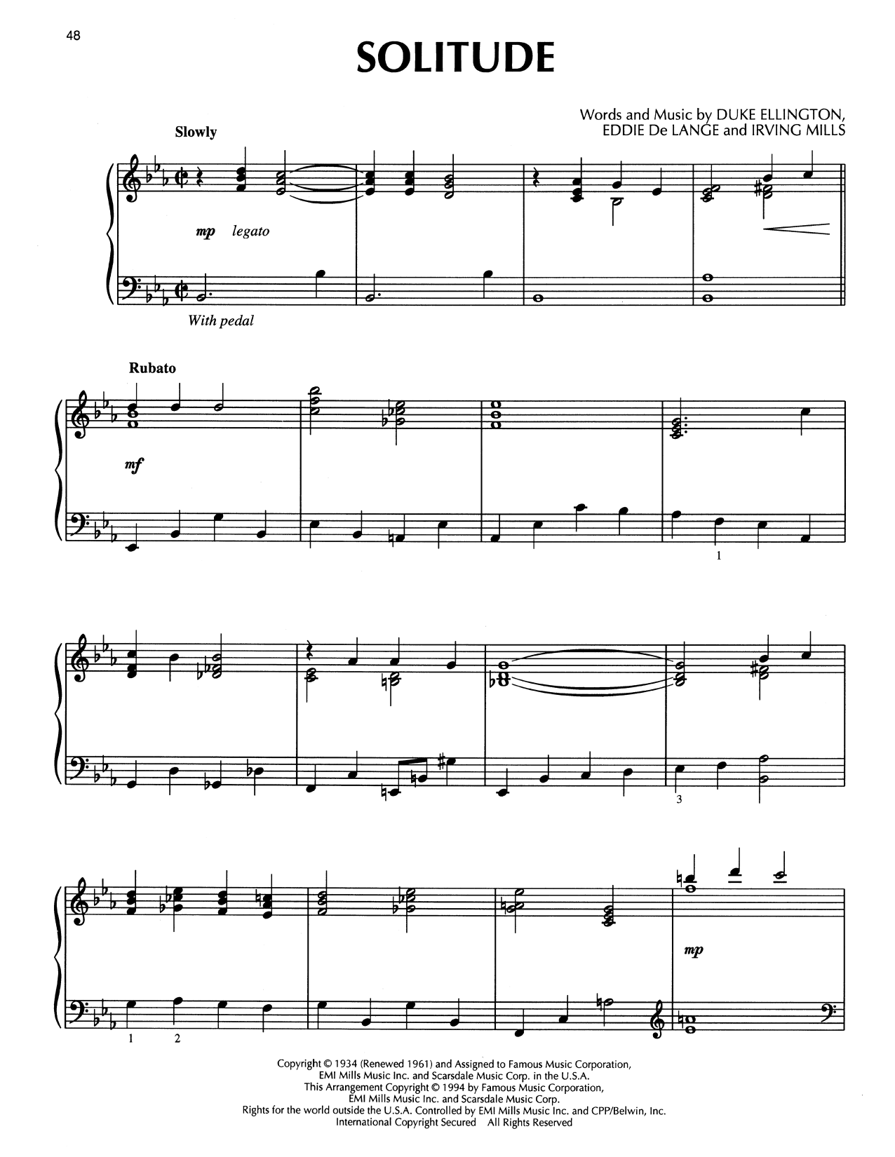 Download Duke Ellington Solitude (arr. Bill Boyd) Sheet Music and learn how to play Piano Solo PDF digital score in minutes