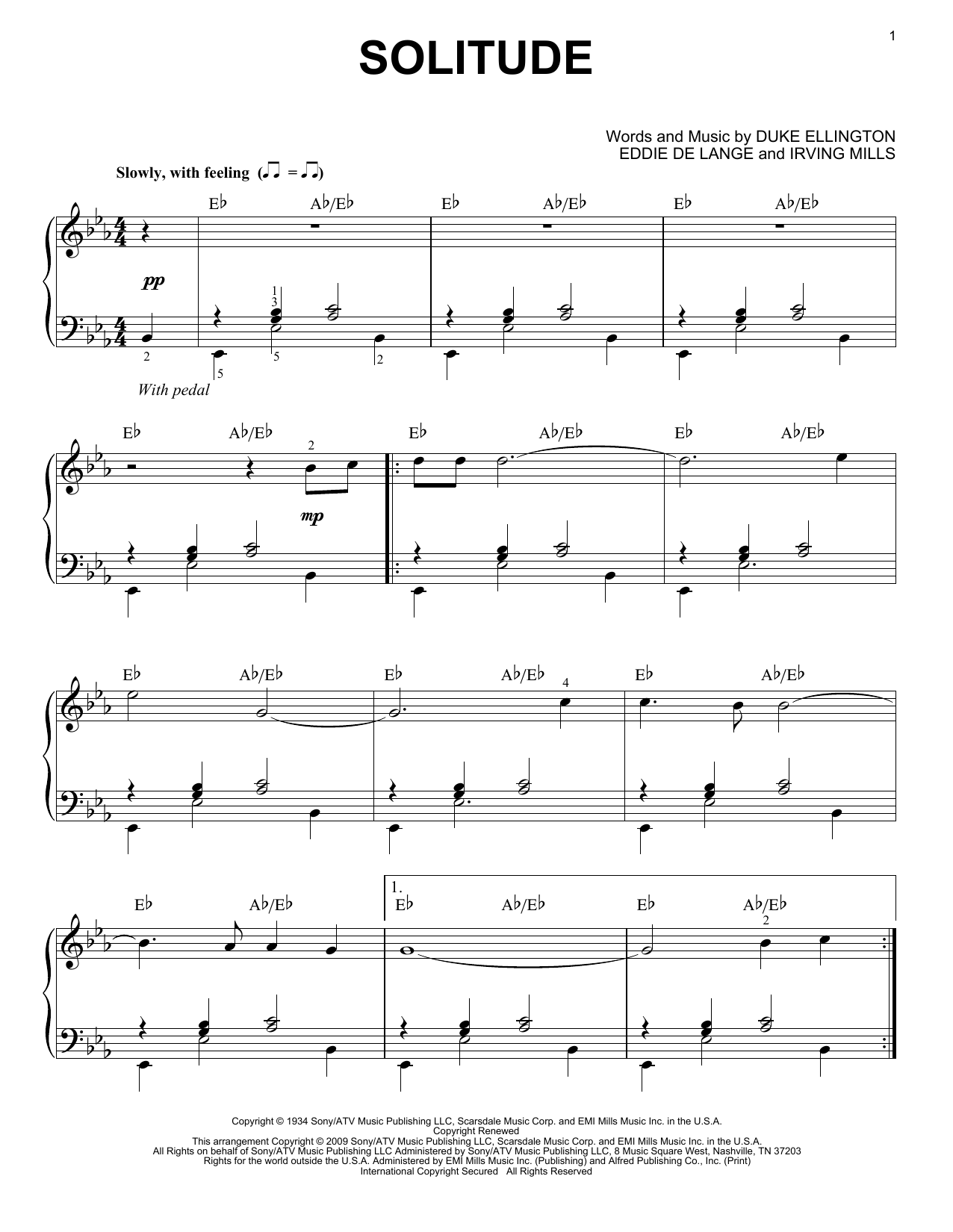 Download Duke Ellington Solitude (arr. Brent Edstrom) Sheet Music and learn how to play Piano Solo PDF digital score in minutes