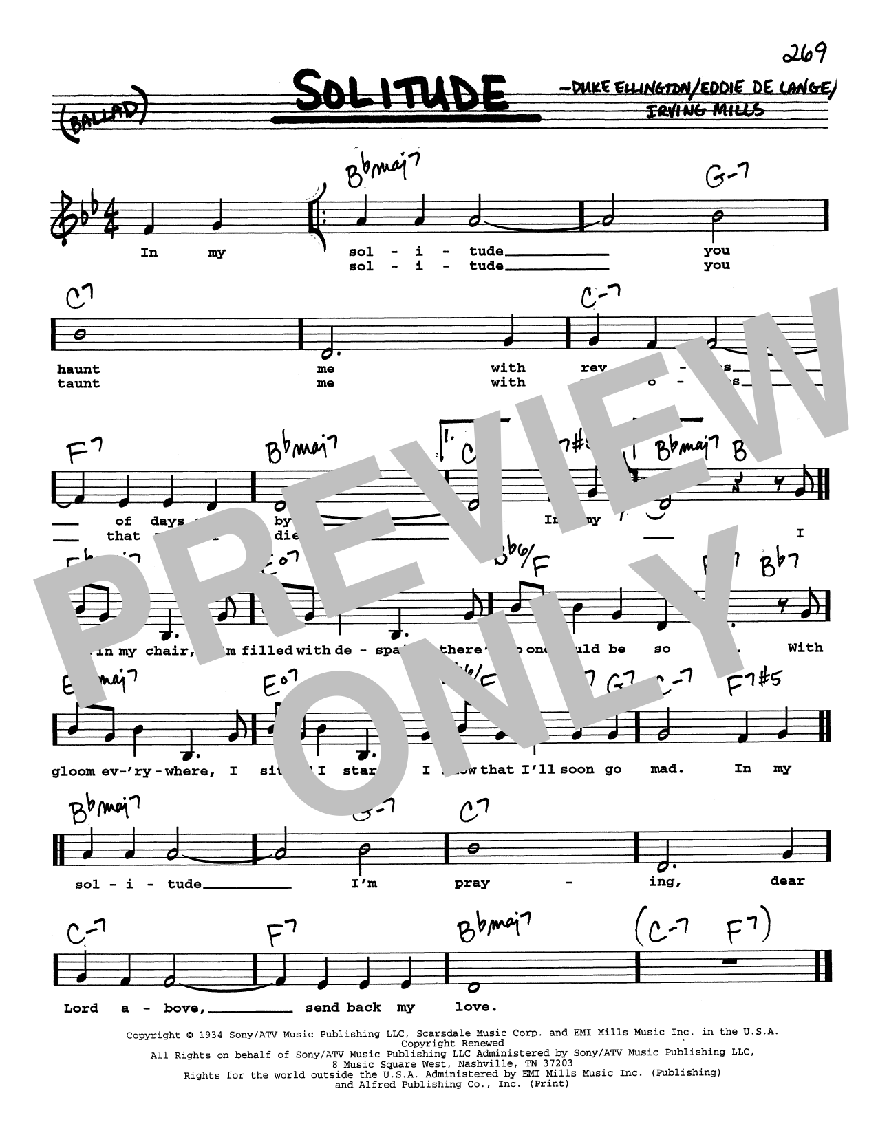 Download Duke Ellington Solitude (Low Voice) Sheet Music and learn how to play Real Book – Melody, Lyrics & Chords PDF digital score in minutes