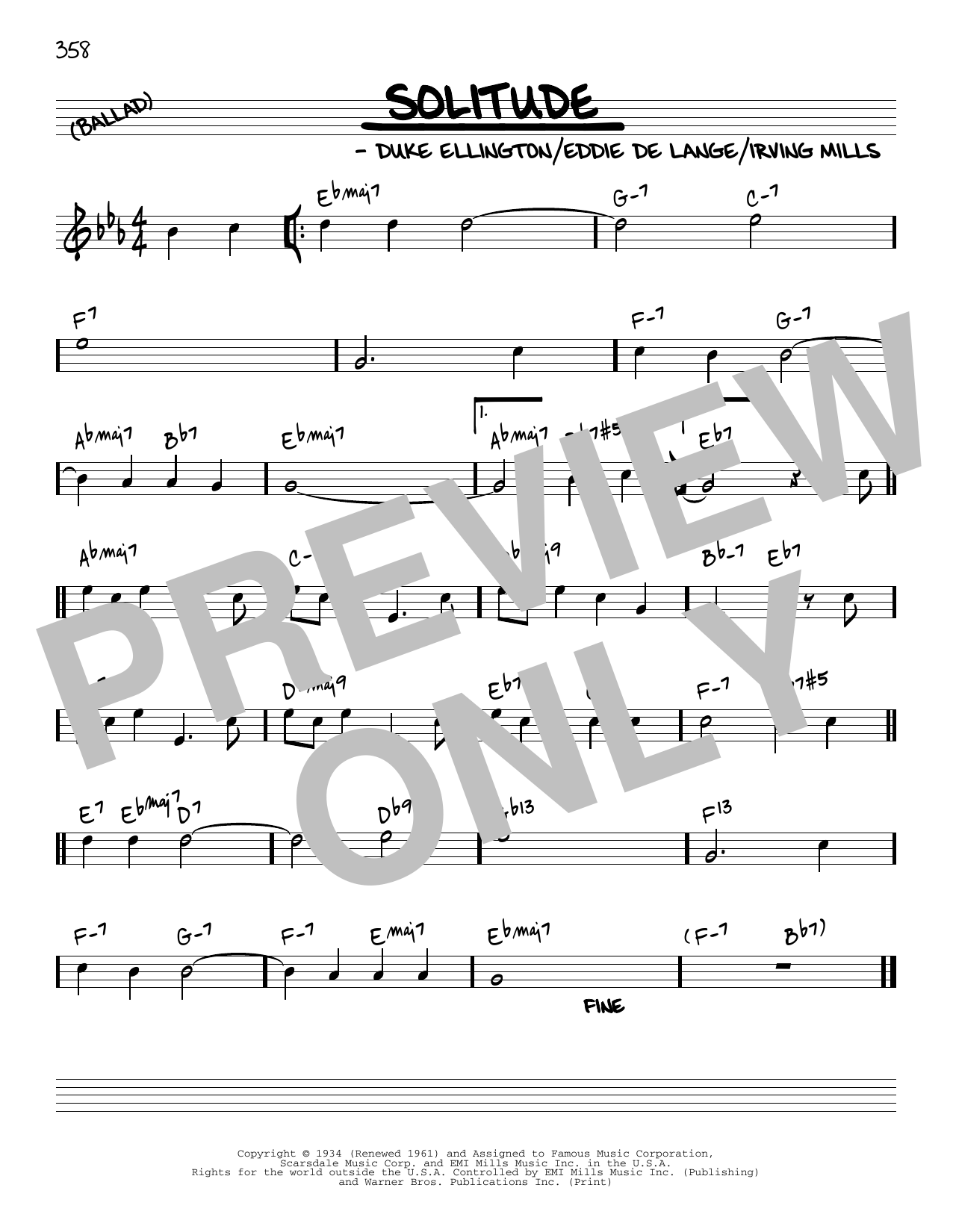 Download Duke Ellington Solitude [Reharmonized version] (arr. Jack Grassel) Sheet Music and learn how to play Real Book – Melody & Chords PDF digital score in minutes