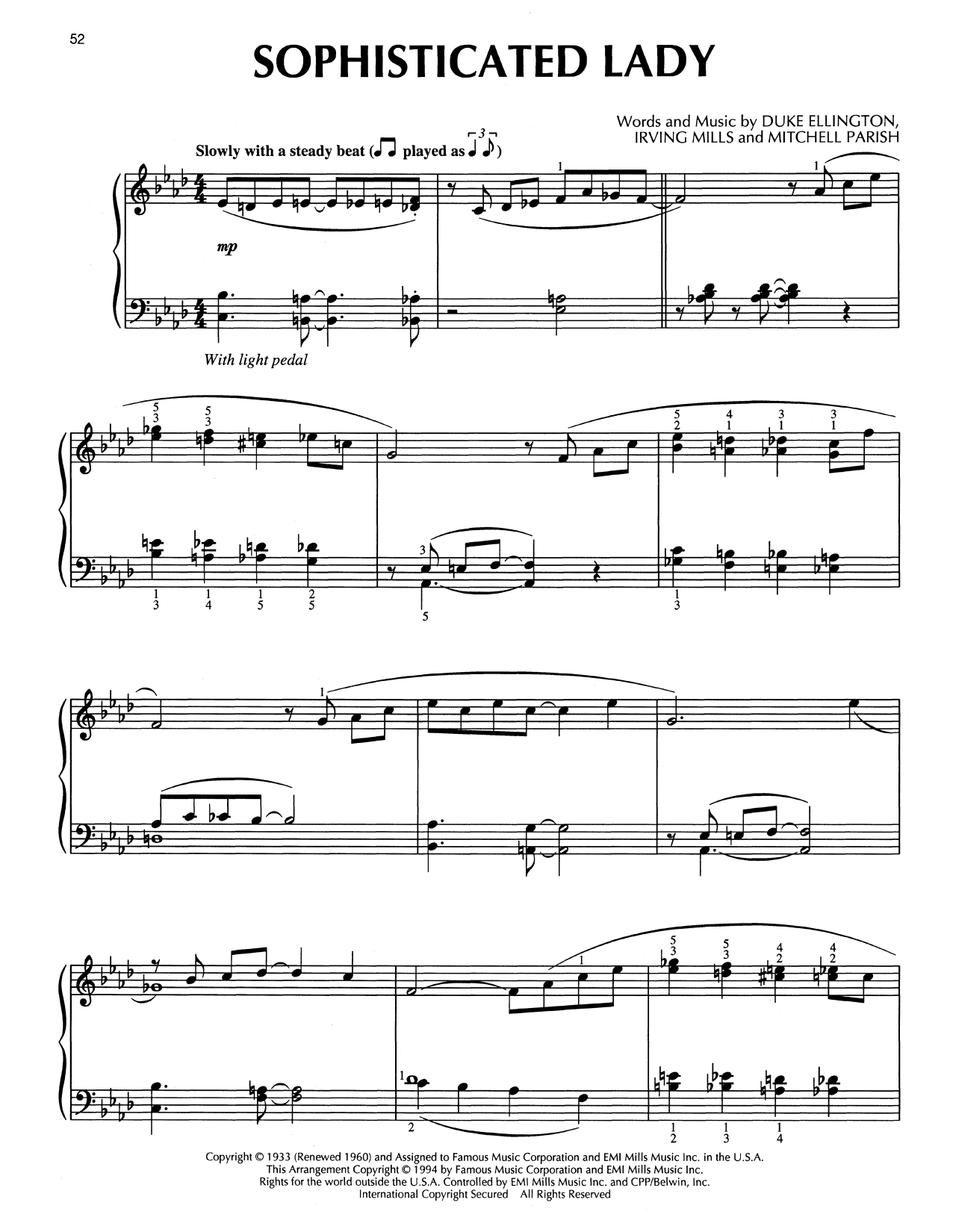 Download Duke Ellington Sophisticated Lady (arr. Bill Boyd) Sheet Music and learn how to play Piano Solo PDF digital score in minutes