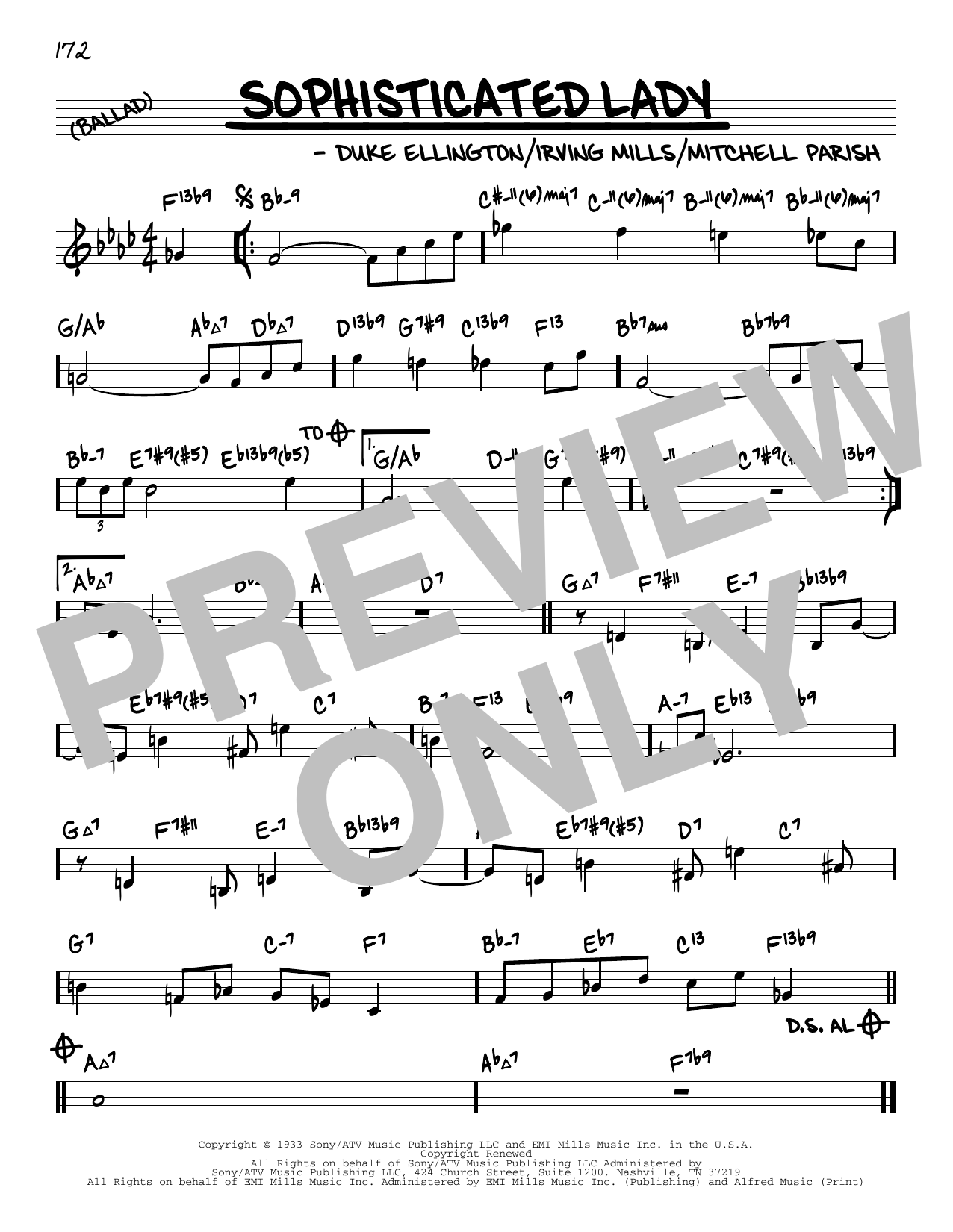 Download Duke Ellington Sophisticated Lady (arr. David Hazeltine) Sheet Music and learn how to play Real Book – Enhanced Chords PDF digital score in minutes