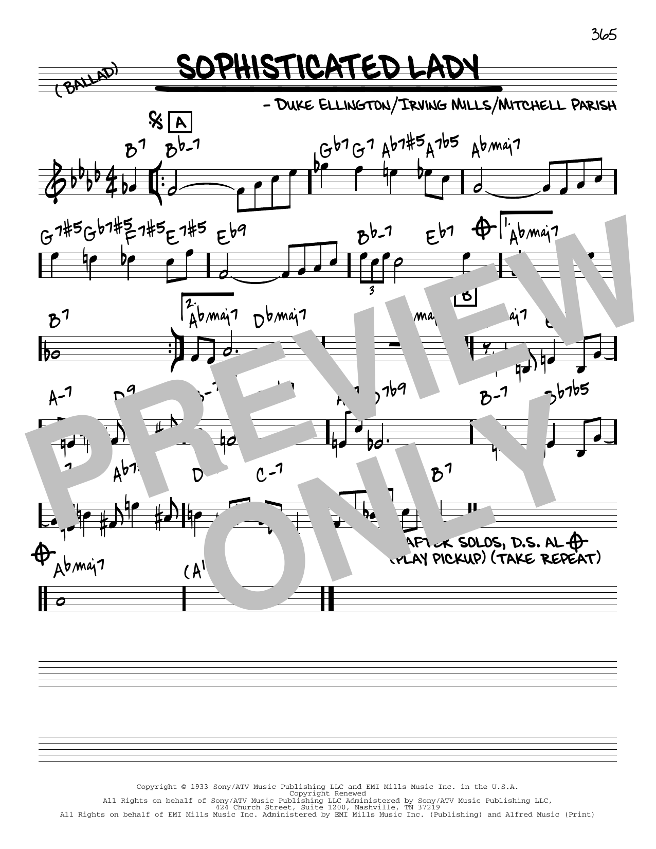Download Duke Ellington Sophisticated Lady [Reharmonized version] (arr. Jack Grassel) Sheet Music and learn how to play Real Book – Melody & Chords PDF digital score in minutes