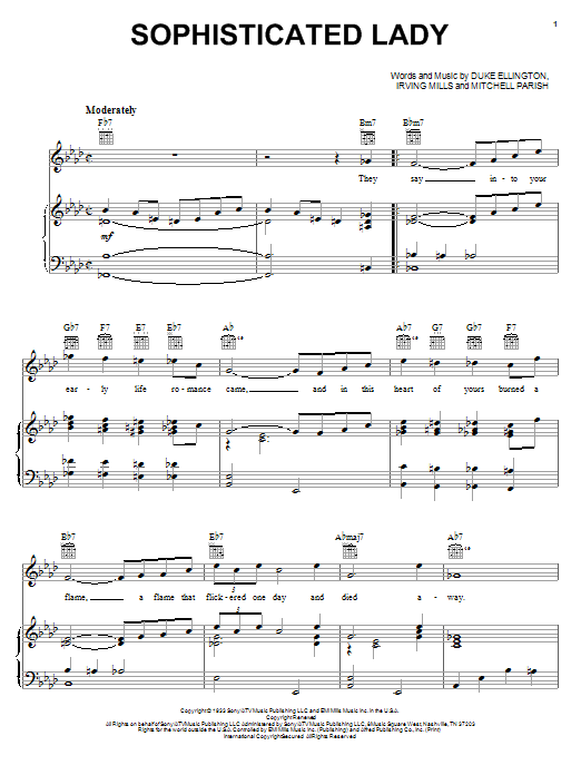 Download Duke Ellington Sophisticated Lady Sheet Music and learn how to play Piano, Vocal & Guitar (Right-Hand Melody) PDF digital score in minutes