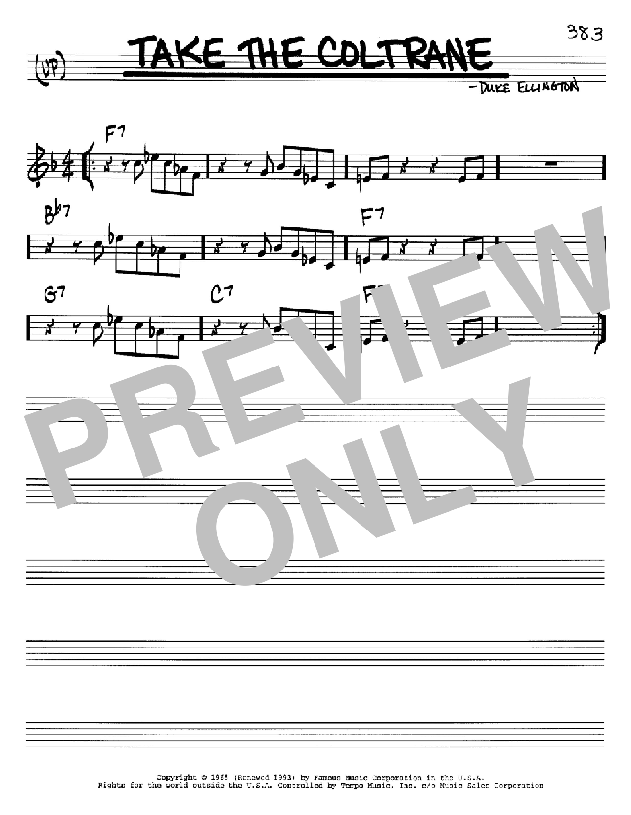 Download Duke Ellington Take The Coltrane Sheet Music and learn how to play Real Book - Melody & Chords - C Instruments PDF digital score in minutes