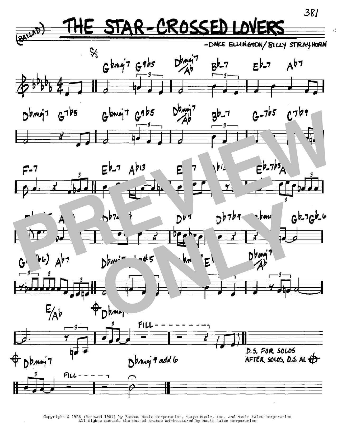 Download Duke Ellington The Star-Crossed Lovers Sheet Music and learn how to play Real Book - Melody & Chords - Bass Clef Instruments PDF digital score in minutes