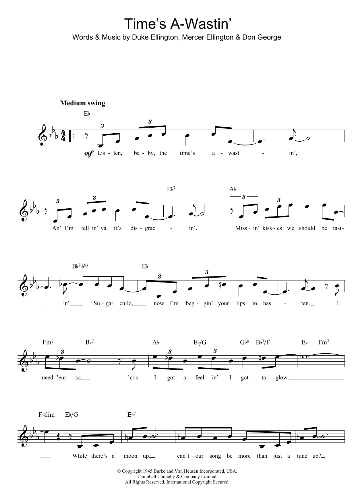 Download Duke Ellington Time's A-wastin' Sheet Music and learn how to play Keyboard PDF digital score in minutes
