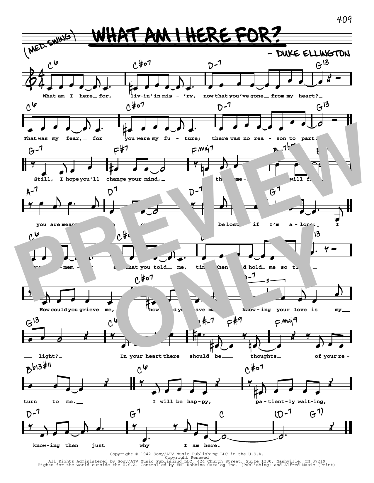 Download Duke Ellington What Am I Here For? (Low Voice) Sheet Music and learn how to play Real Book – Melody, Lyrics & Chords PDF digital score in minutes