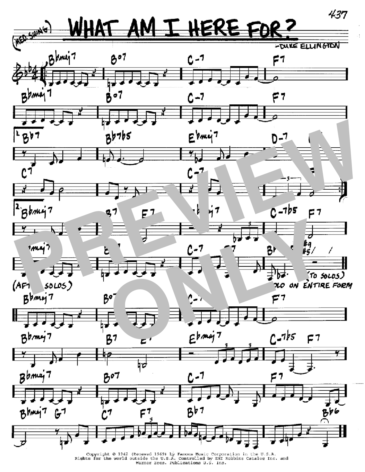 Download Duke Ellington What Am I Here For? Sheet Music and learn how to play Real Book - Melody & Chords - Bb Instruments PDF digital score in minutes