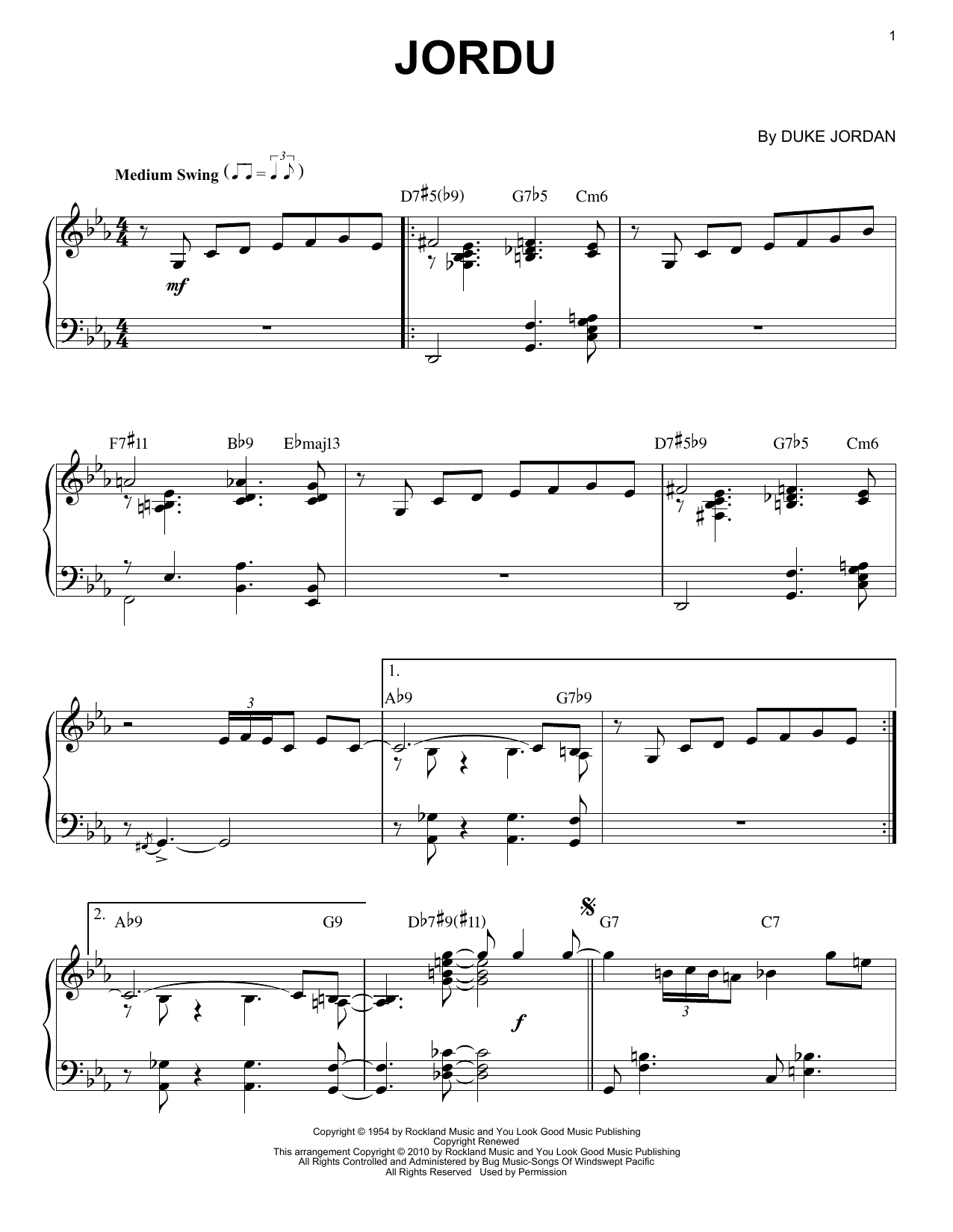 Download Duke Jordan Jordu Sheet Music and learn how to play Piano PDF digital score in minutes
