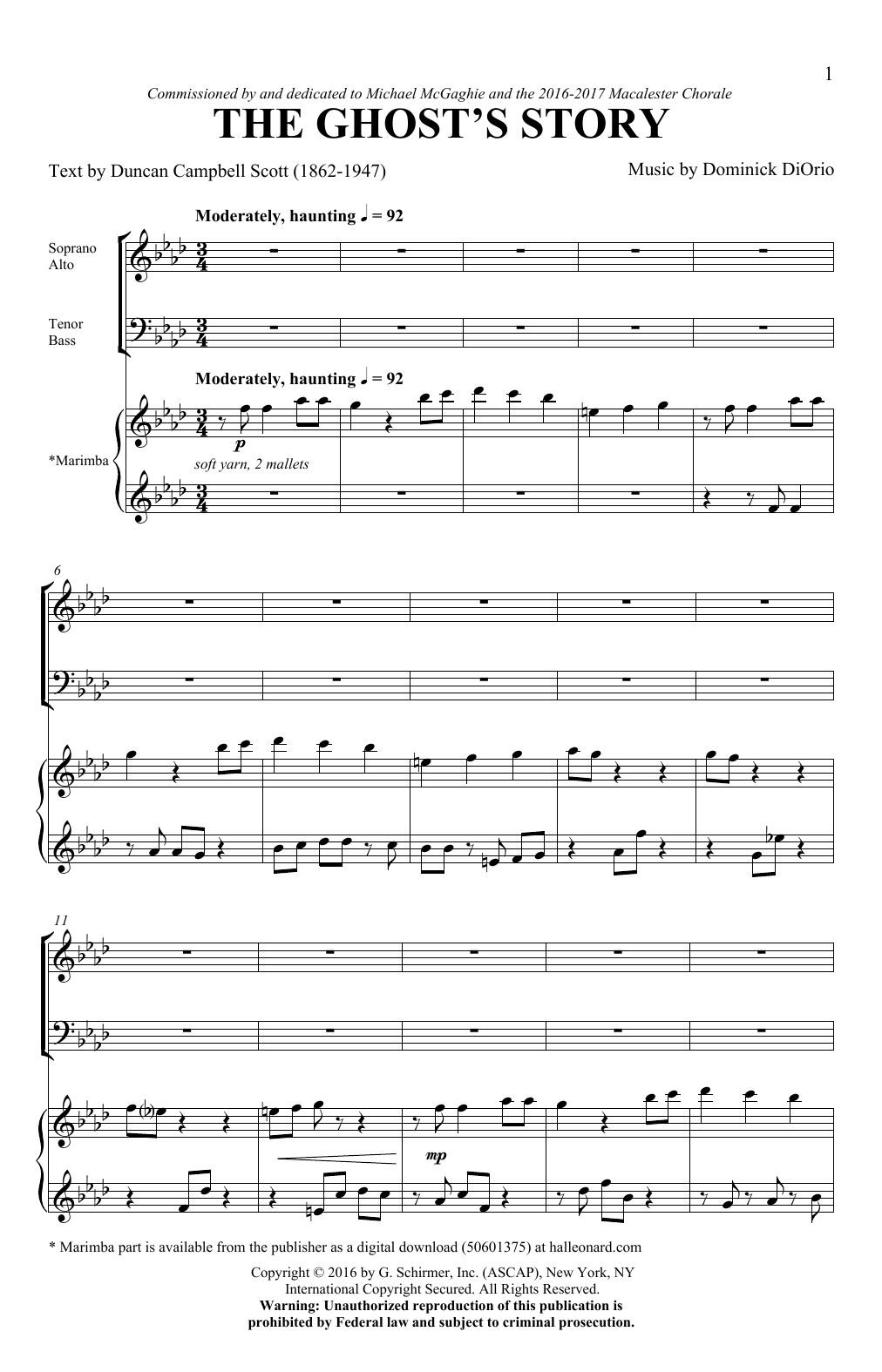 Download Duncan Campbell Scott & Dominick DiOrio The Ghost's Story Sheet Music and learn how to play SATB Choir PDF digital score in minutes