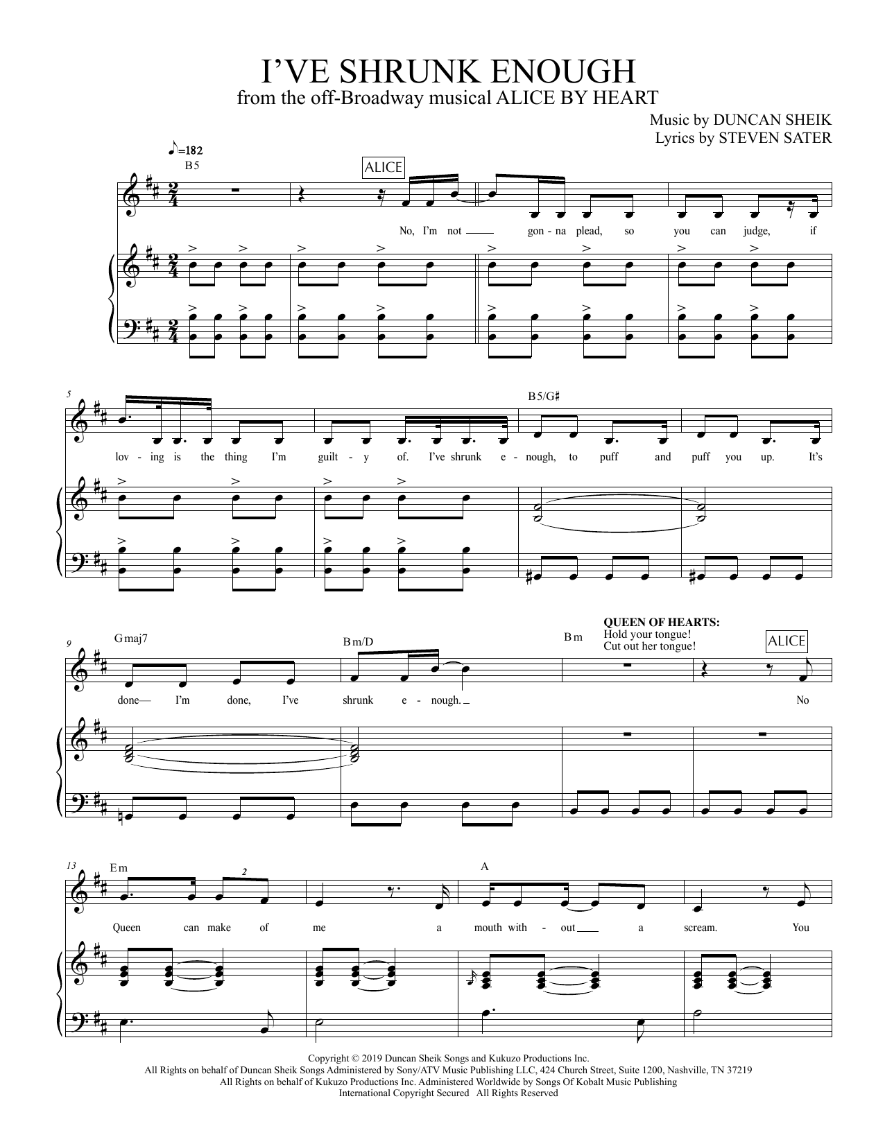 Download Duncan Sheik and Steven Sater I've Shrunk Enough (from Alice By Heart) Sheet Music and learn how to play Piano & Vocal PDF digital score in minutes