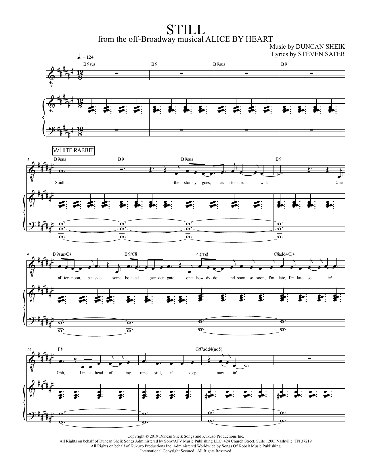 Download Duncan Sheik and Steven Sater Still (from Alice By Heart) Sheet Music and learn how to play Piano & Vocal PDF digital score in minutes