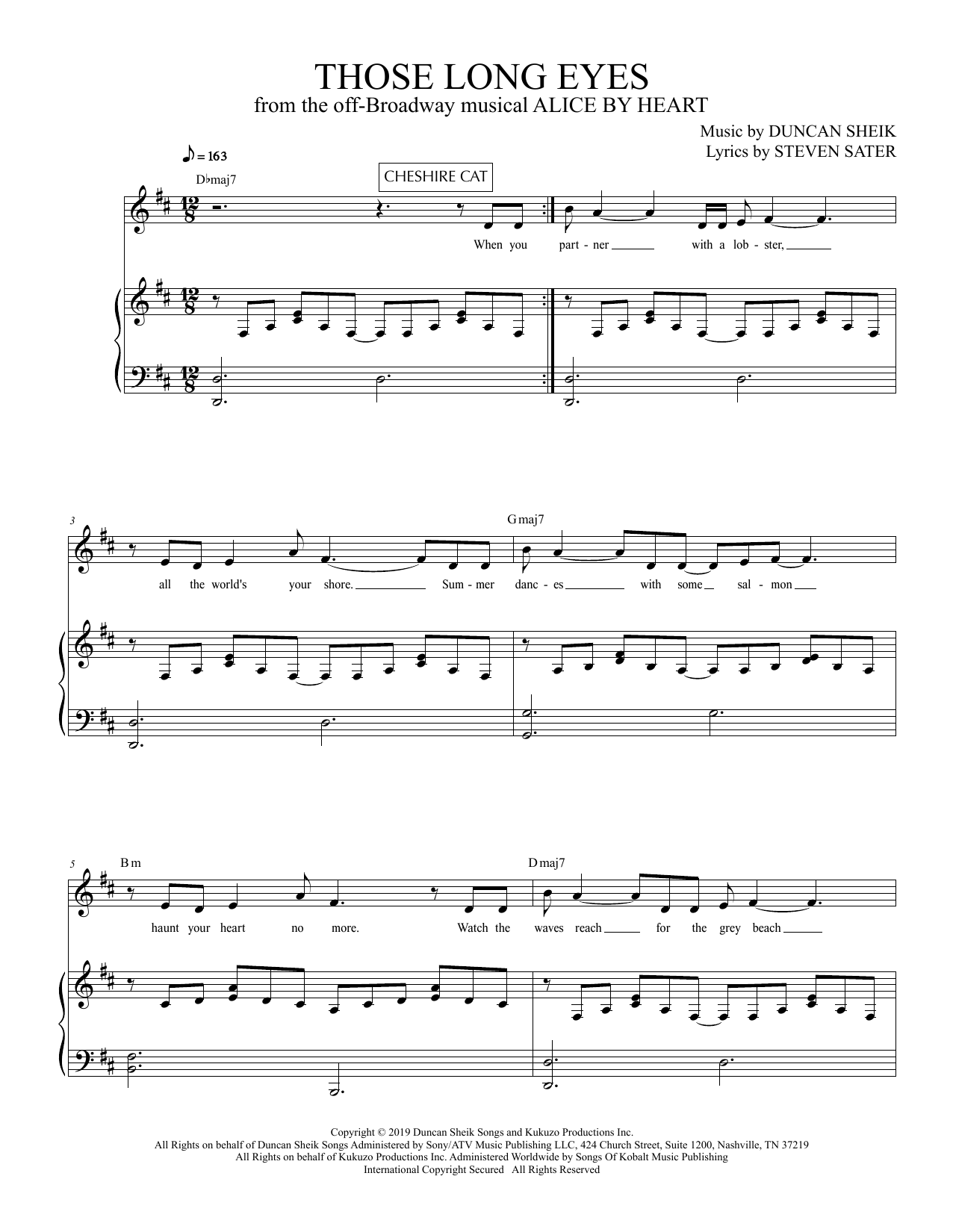 Download Duncan Sheik and Steven Sater Those Long Eyes (from Alice By Heart) Sheet Music and learn how to play Piano & Vocal PDF digital score in minutes