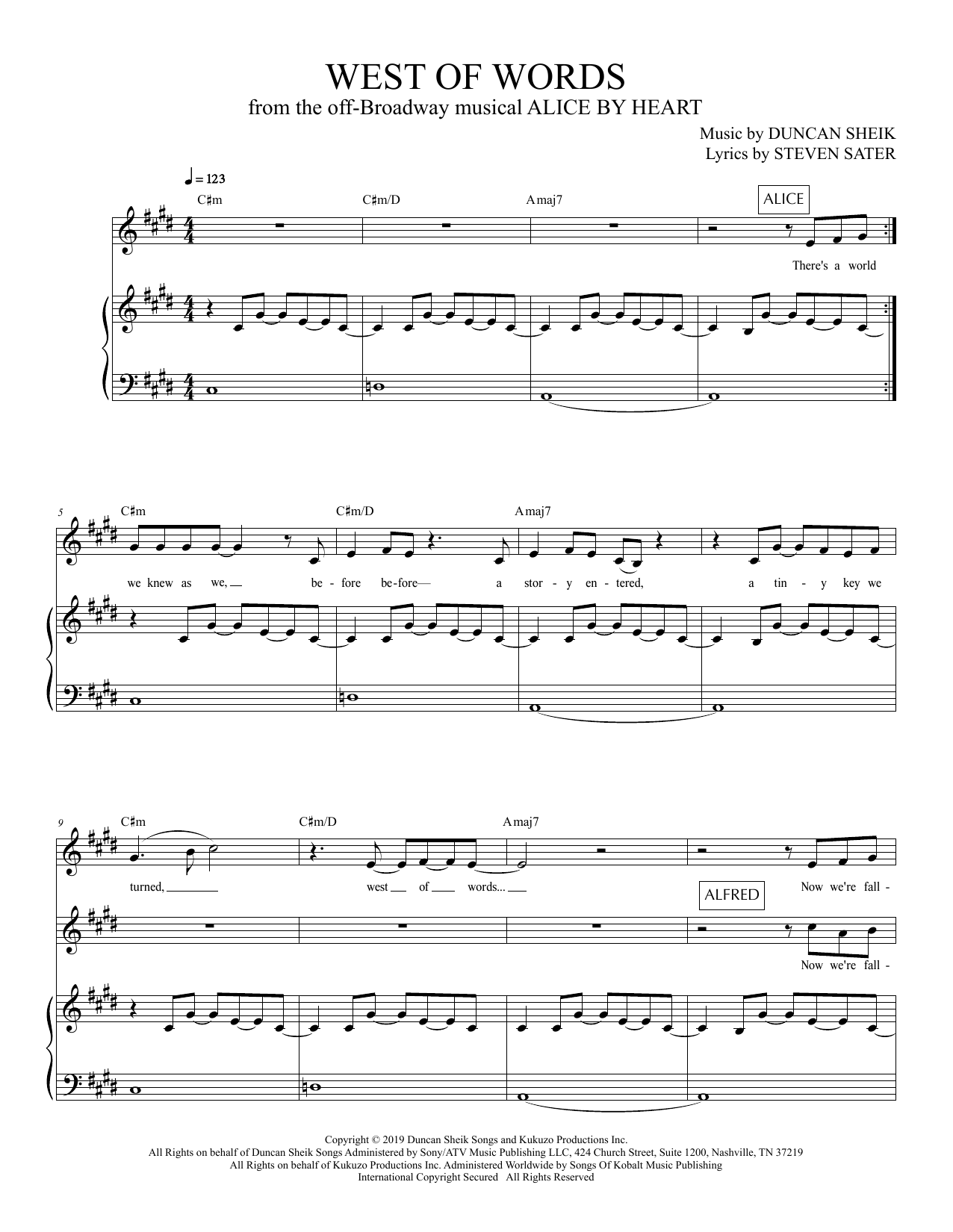 Download Duncan Sheik and Steven Sater West Of Words (from Alice By Heart) Sheet Music and learn how to play Piano & Vocal PDF digital score in minutes