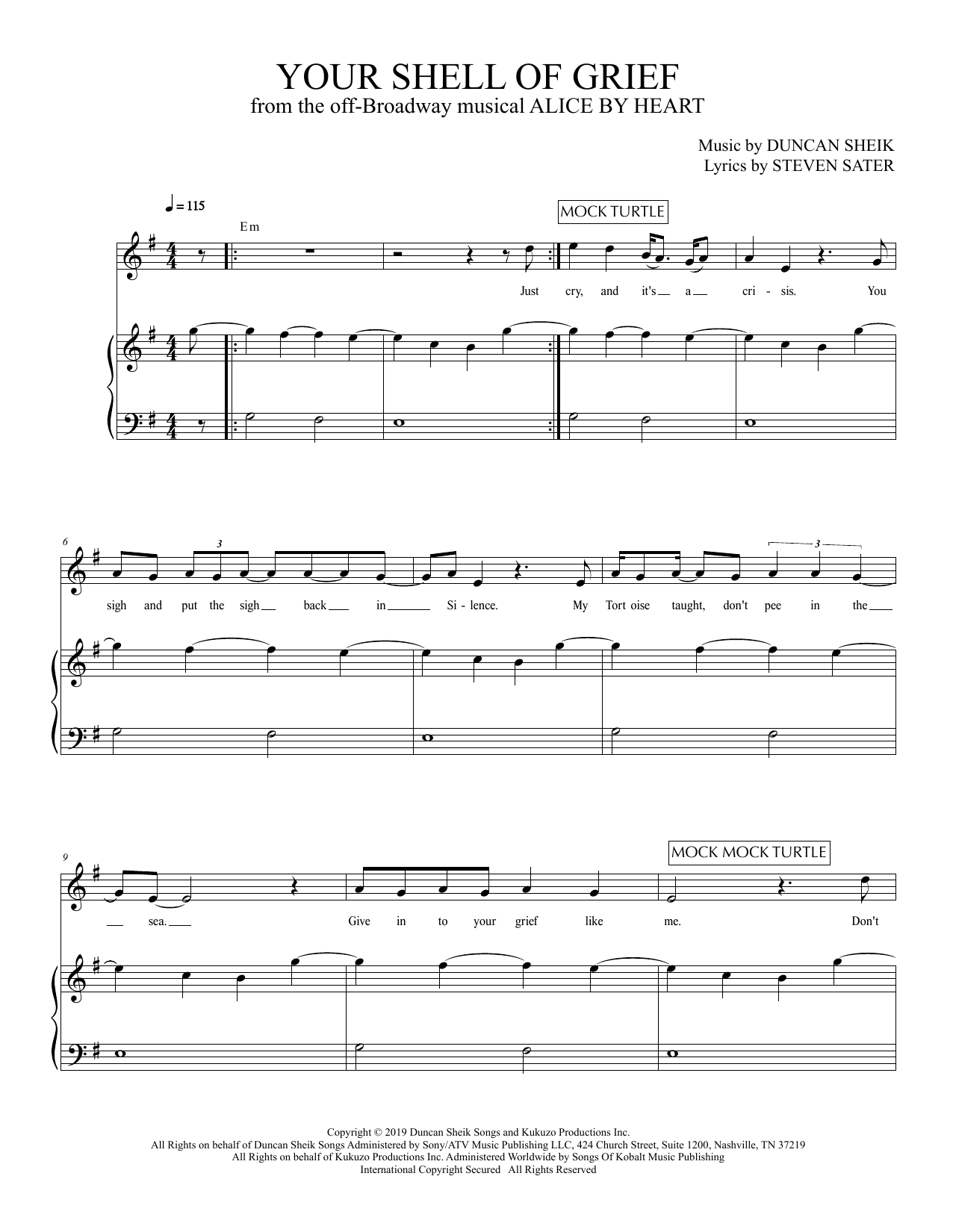 Download Duncan Sheik and Steven Sater Your Shell Of Grief (from Alice By Heart) Sheet Music and learn how to play Piano & Vocal PDF digital score in minutes